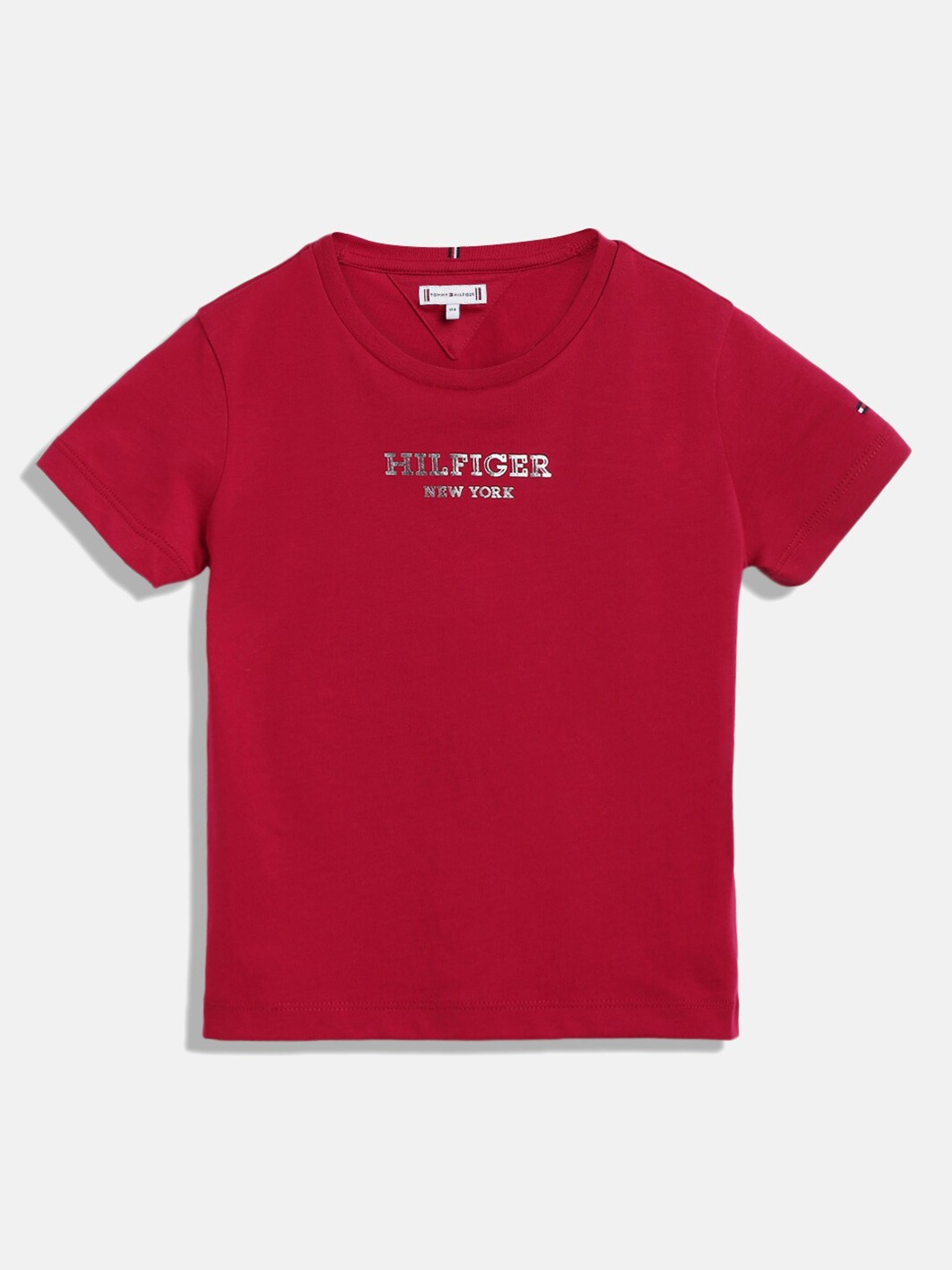 

Tommy Hilfiger Girls Typography Printed Pure Cotton T-shirt, Red