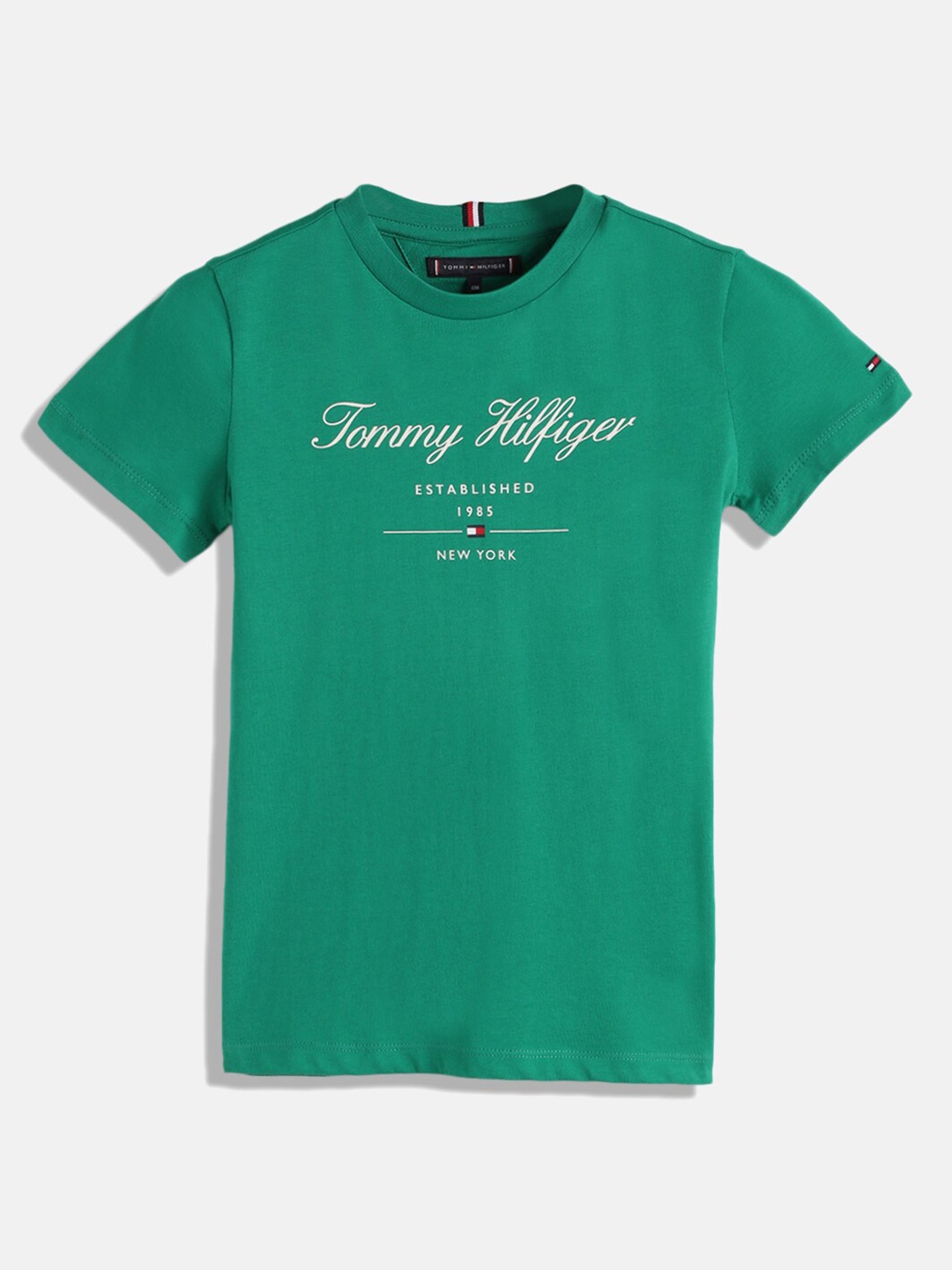 

Tommy Hilfiger Boys Typography Printed Pure Cotton T-shirt, Green