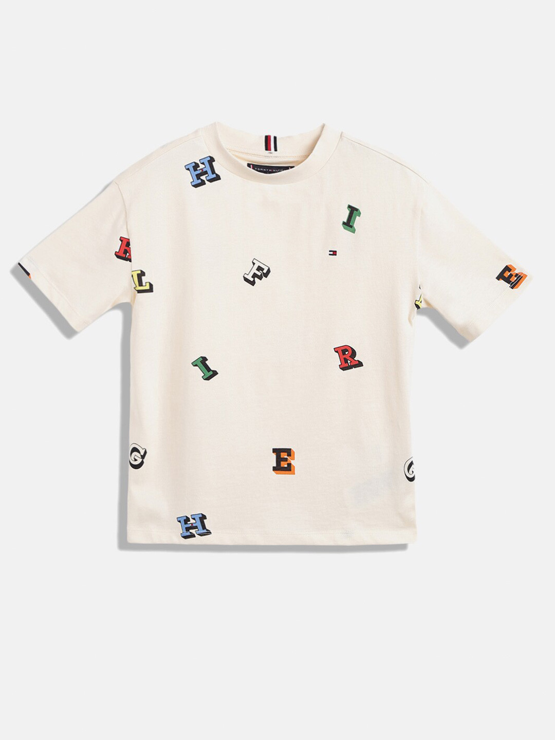 

Tommy Hilfiger Boys Typography Printed Pure Cotton T-shirt, Beige