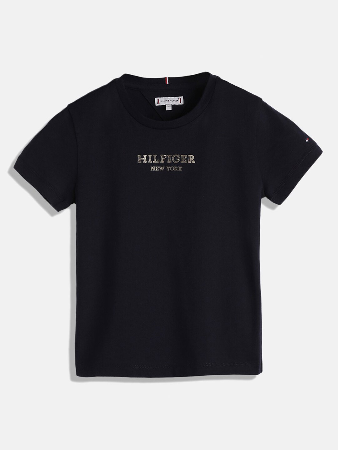

Tommy Hilfiger Girls Typography Printed Pure Cotton T-shirt, Navy blue