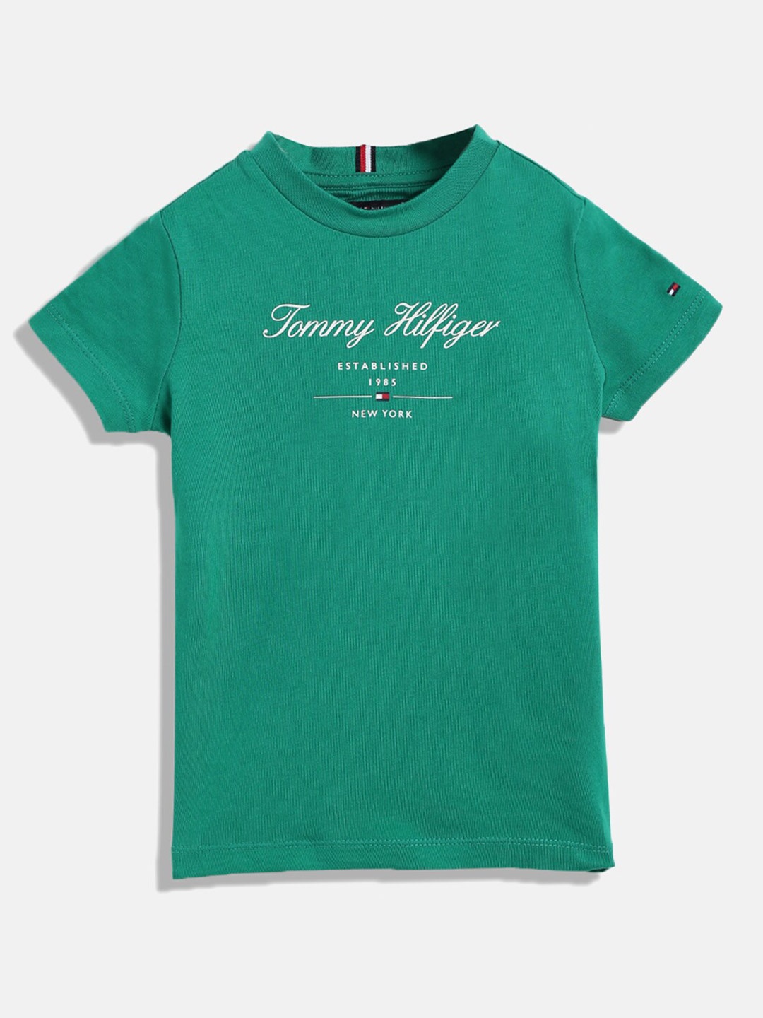 

Tommy Hilfiger Boys Typography Printed Pure Cotton T-shirt, Green
