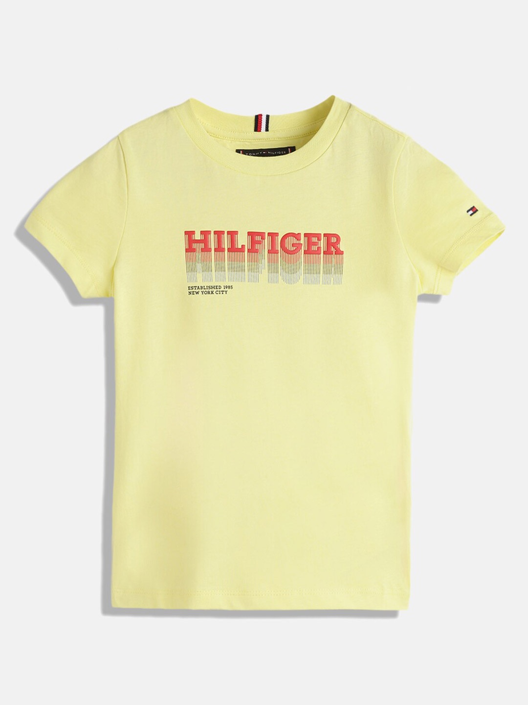

Tommy Hilfiger Boys Typography Printed Pure Cotton T-shirt, Yellow