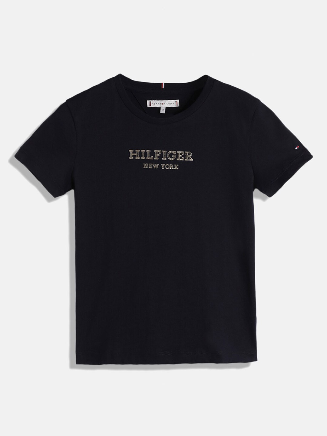 

Tommy Hilfiger Girls Typography Printed Polo Collar Pure Cotton T-shirt, Navy blue