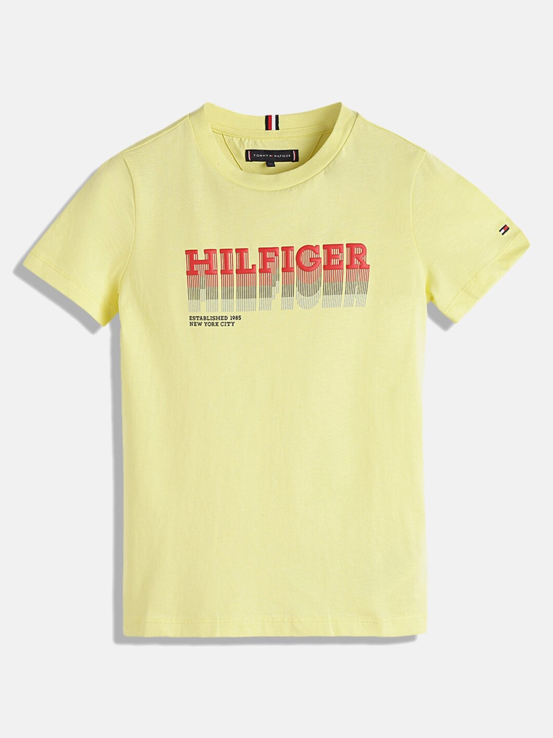 

Tommy Hilfiger Boys Typography Printed Pure Cotton T-shirt, Yellow