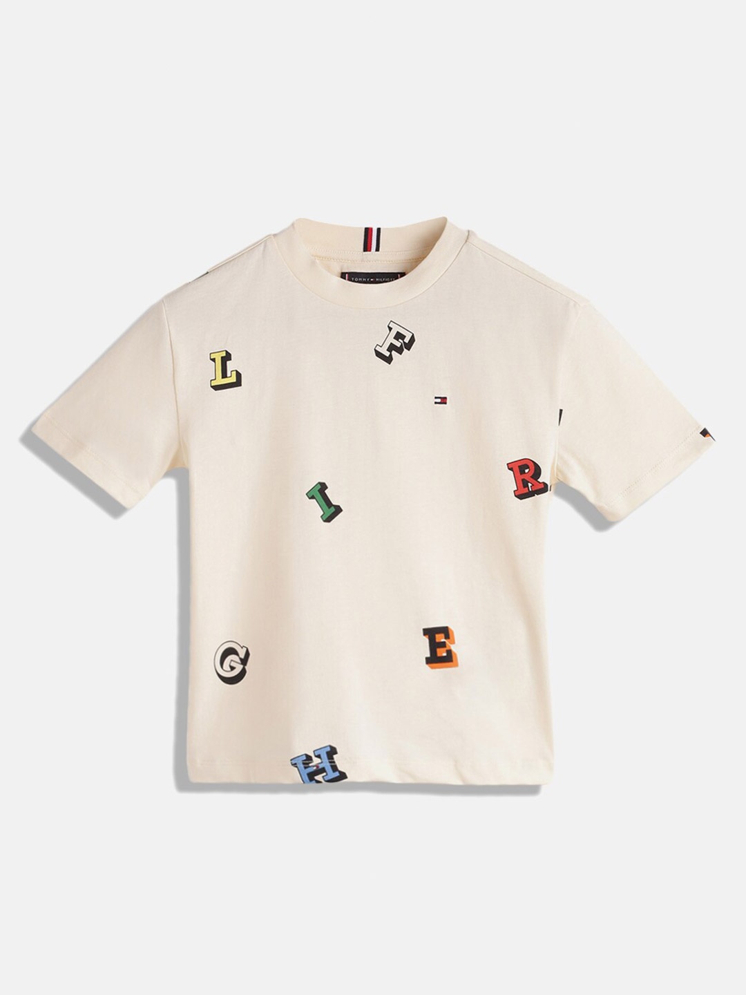 

Tommy Hilfiger Boys Typography Printed Pure Cotton T-shirt, Beige