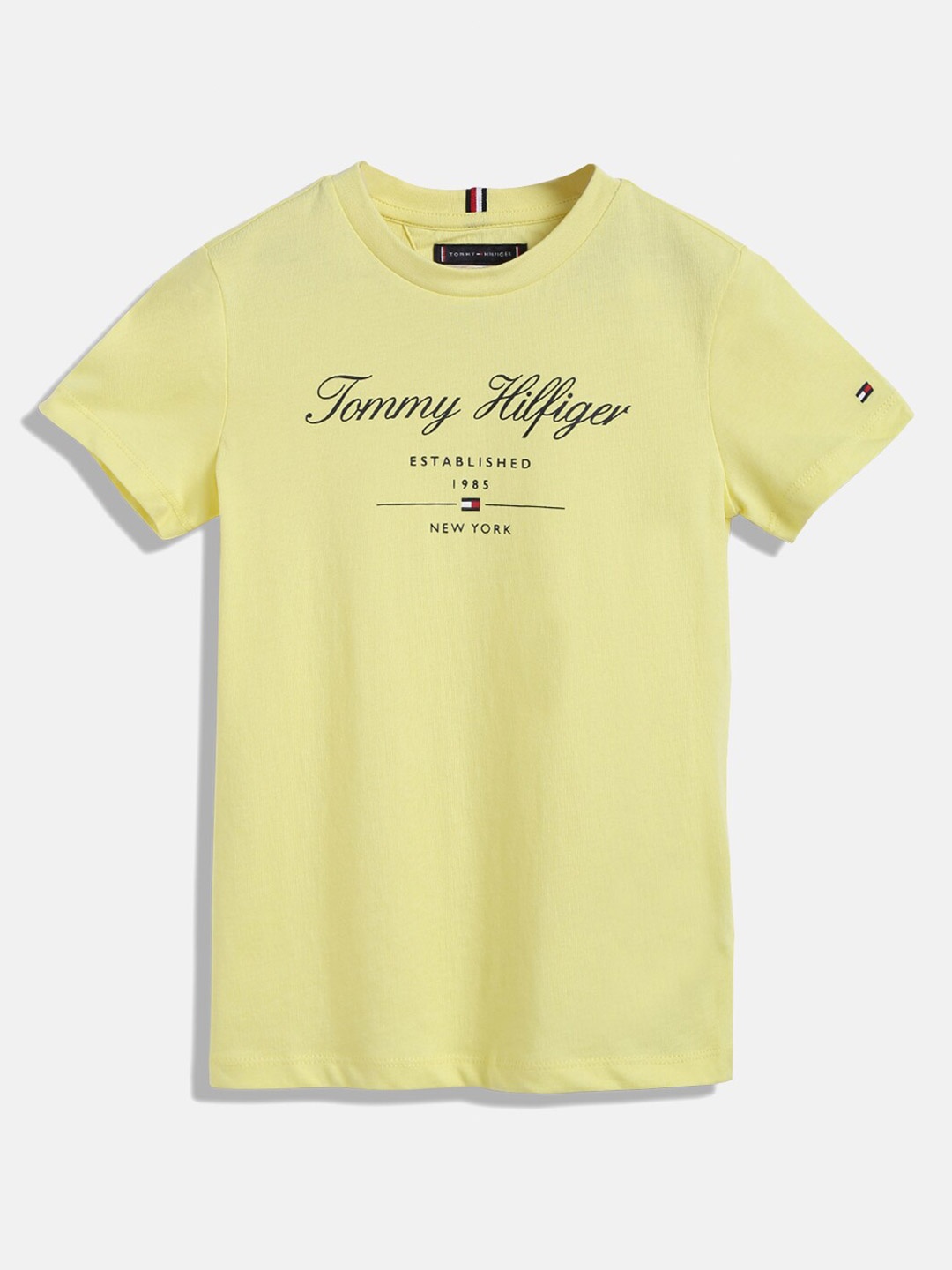 

Tommy Hilfiger Boys Typography Printed Pure Cotton T-shirt, Yellow