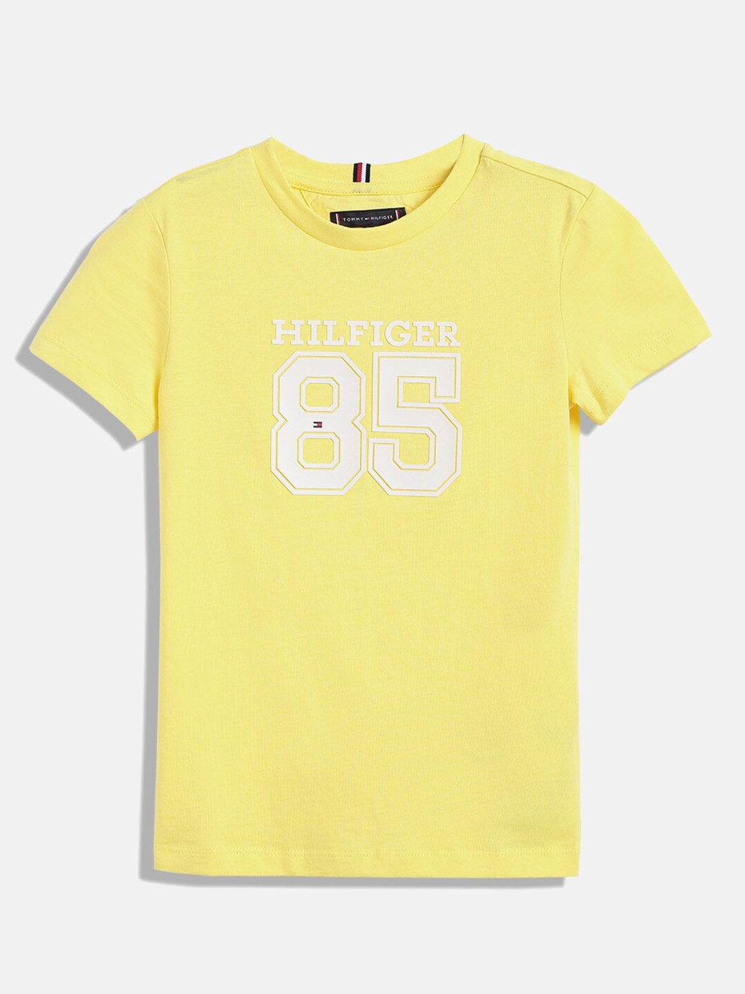 

Tommy Hilfiger Boys Typography Printed Pure Cotton T-shirt, Yellow