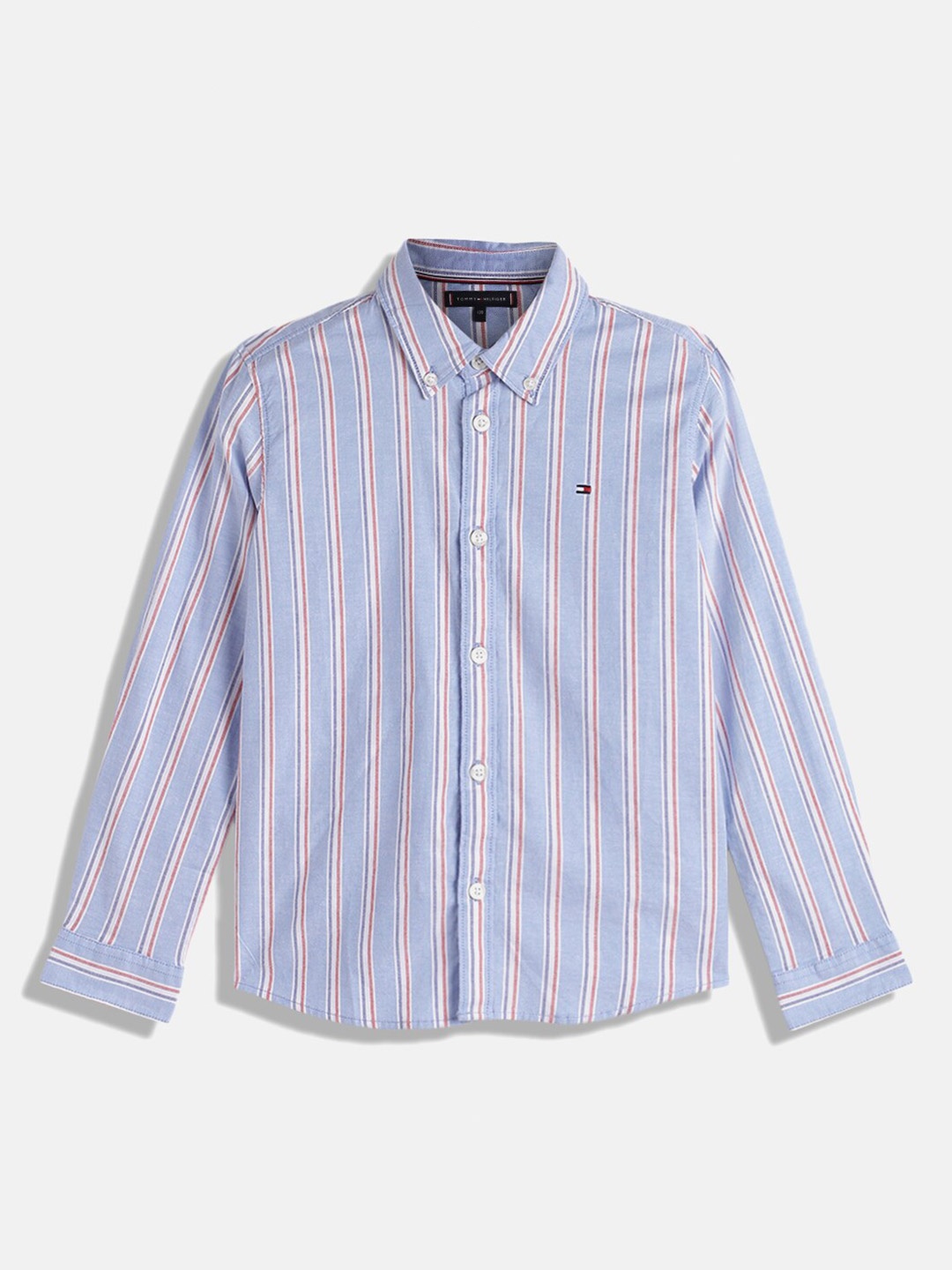 

Tommy Hilfiger Boys Standard Striped Button-Down Collar Casual Shirt, Blue