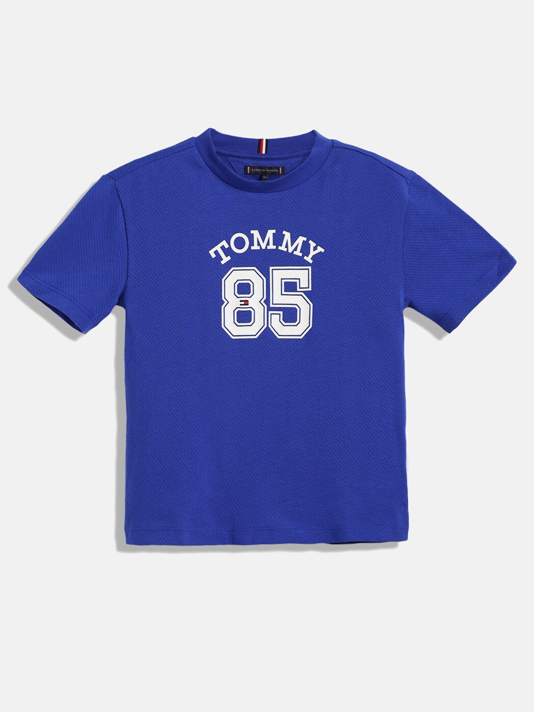 Tommy Hilfiger Boys Typography Printed Pure Cotton T-shirt, Blue