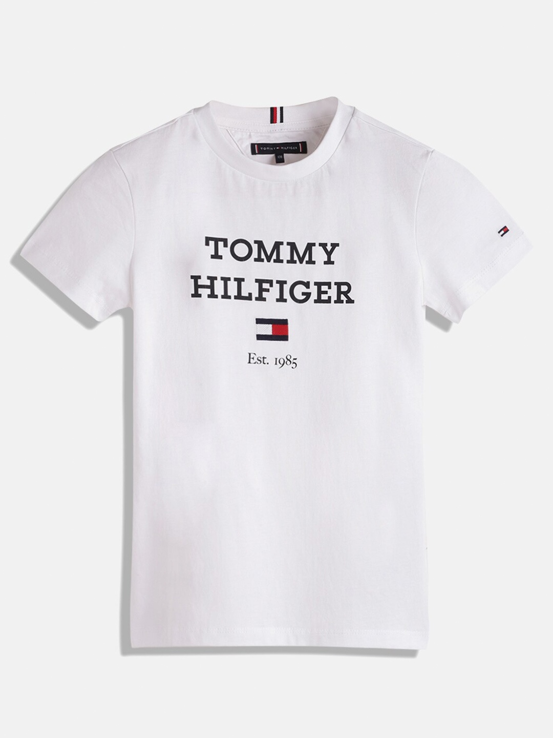 Tommy Hilfiger Boys Typography Printed Pure Cotton T-shirt, White