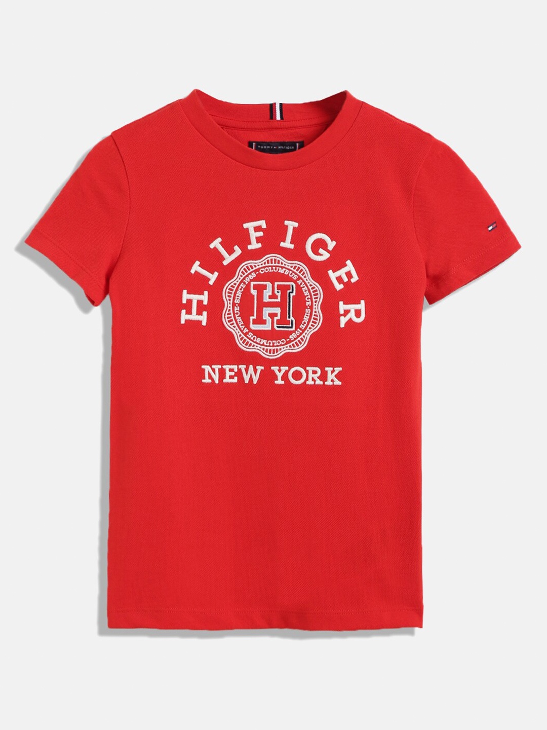 

Tommy Hilfiger Boys Typography Embroidered Pure Cotton T-shirt, Red