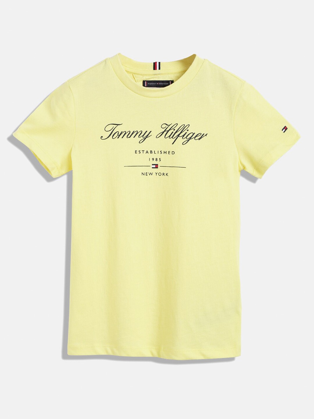 

Tommy Hilfiger Boys Typography Printed Pure Cotton T-shirt, Yellow