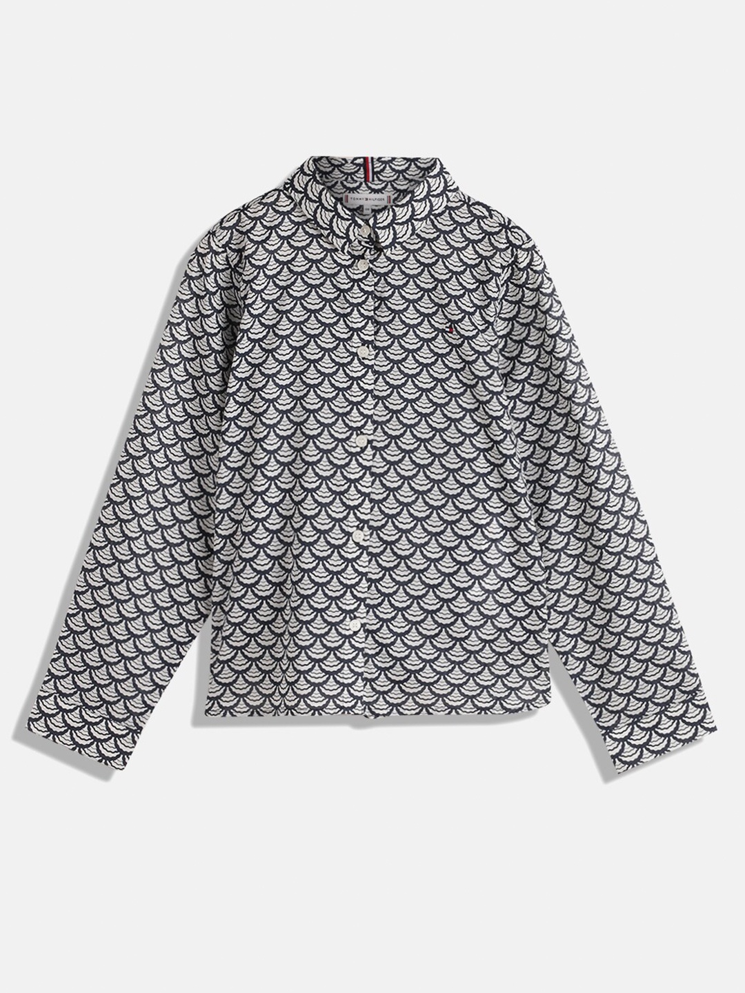 

Tommy Hilfiger Girls Standard Geometric Printed Organic Cotton Casual Shirt, Blue