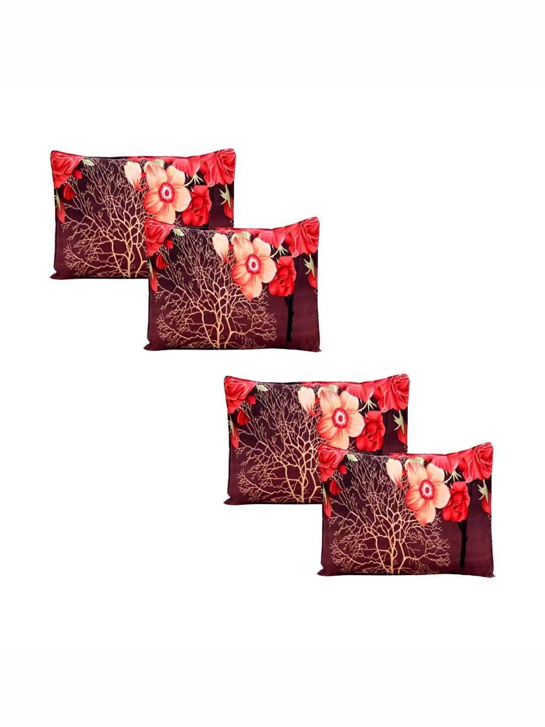 

Supreme Home Collective Red & Brown 4 Pieces Abstract Pure Cotton Rectangle Pillow Covers