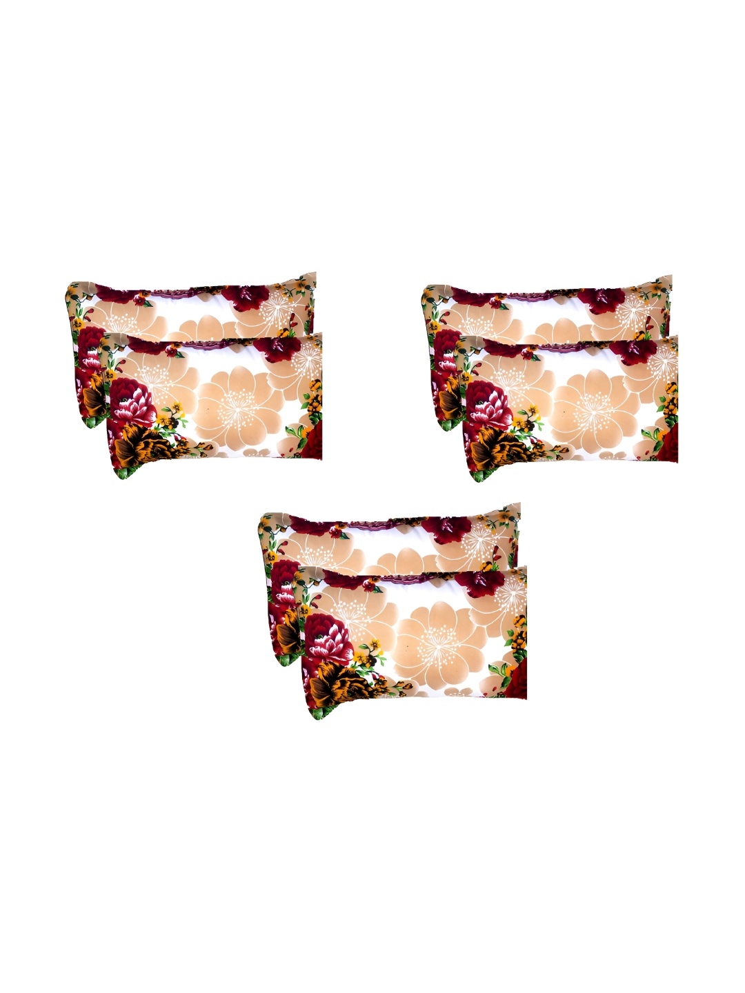 

Supreme Home Collective Beige & Red Floral Printed 6 Pcs Cotton Rectangle Pillow Covers