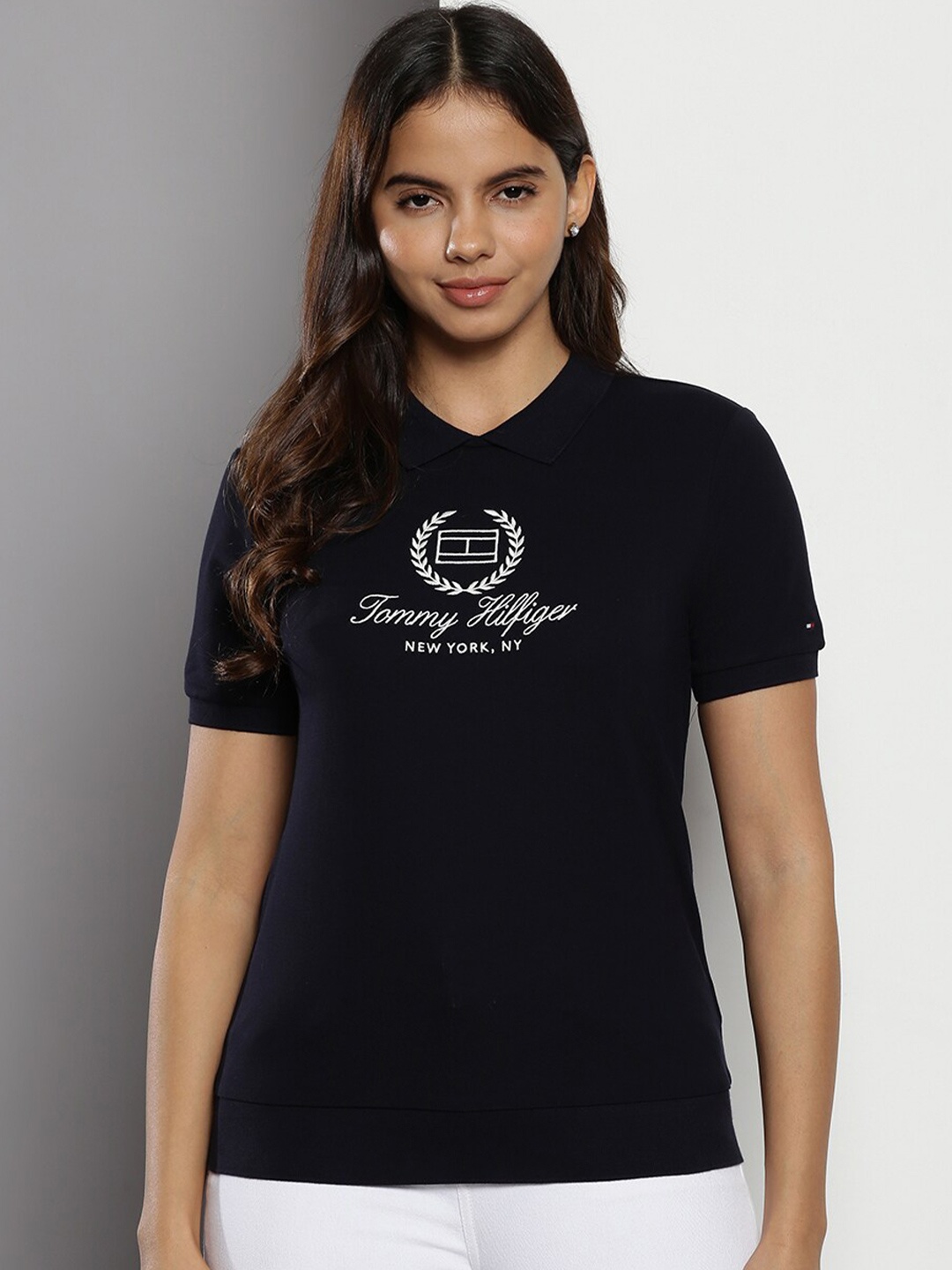 

Tommy Hilfiger Women Navy Blue Polo Collar T-shirt