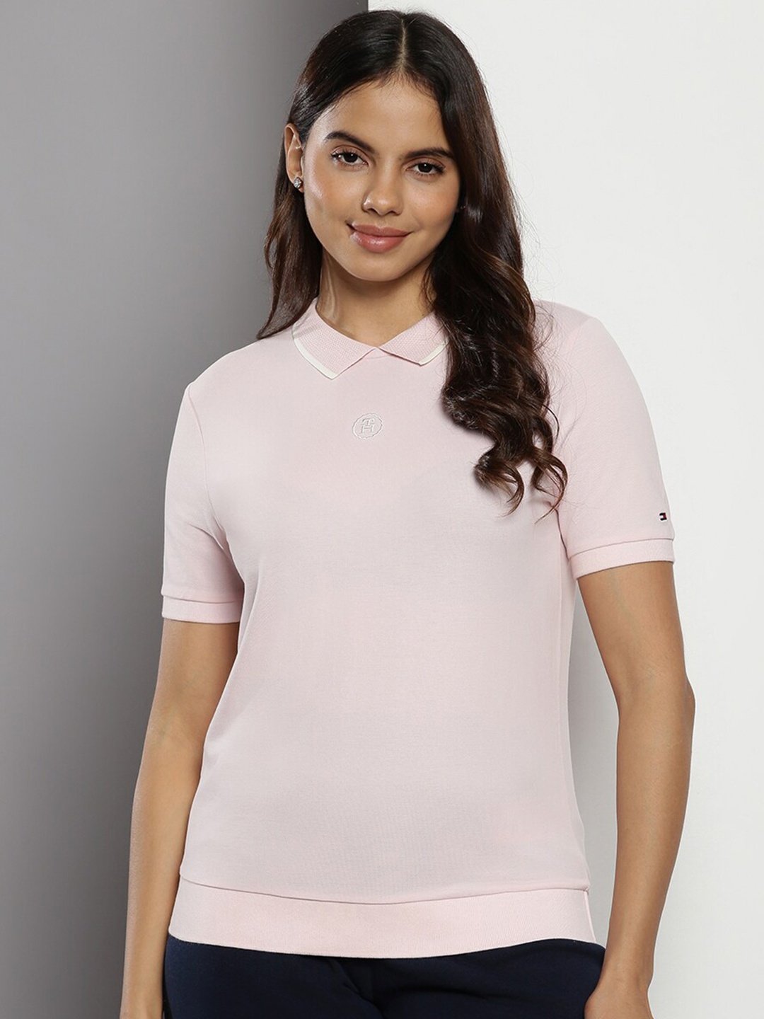 

Tommy Hilfiger Women Pink Polo Collar T-shirt