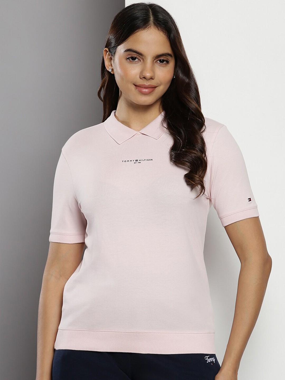 

Tommy Hilfiger Women Pink Polo Collar T-shirt