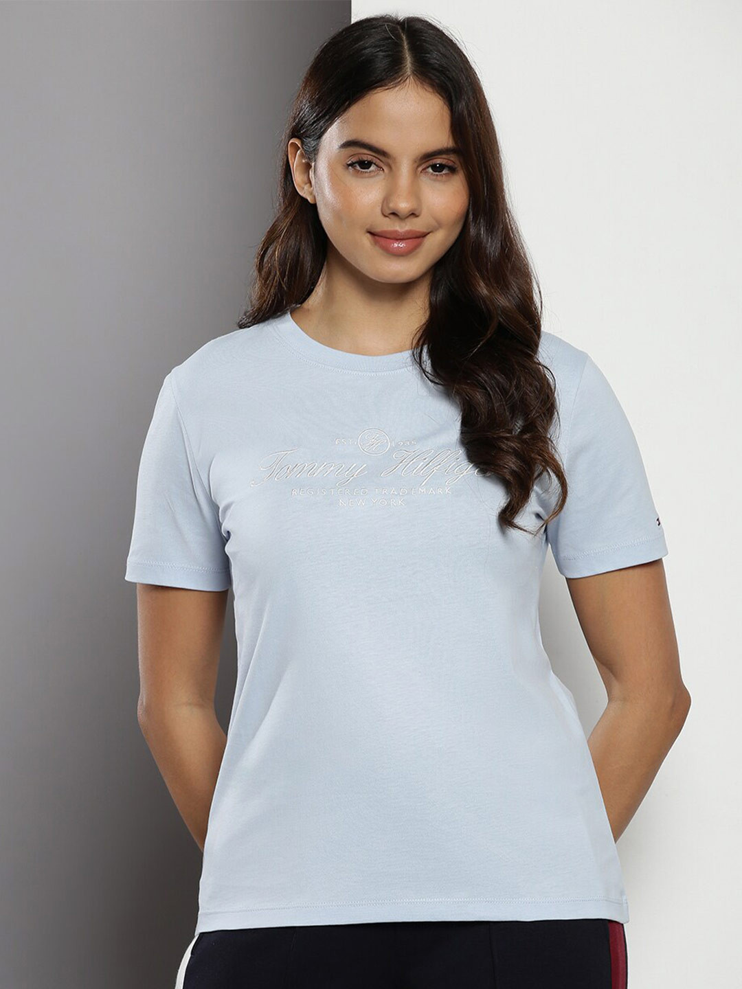 

Tommy Hilfiger Typography Embroidered Cotton T-shirt, Blue
