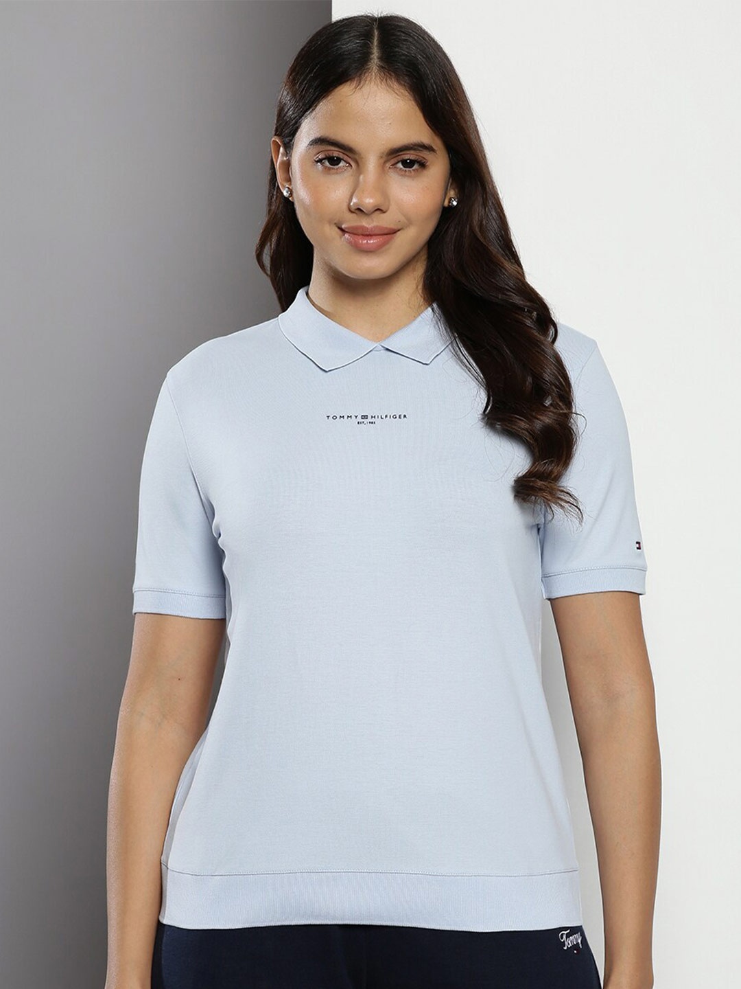 

Tommy Hilfiger Women Blue Polo Collar T-shirt