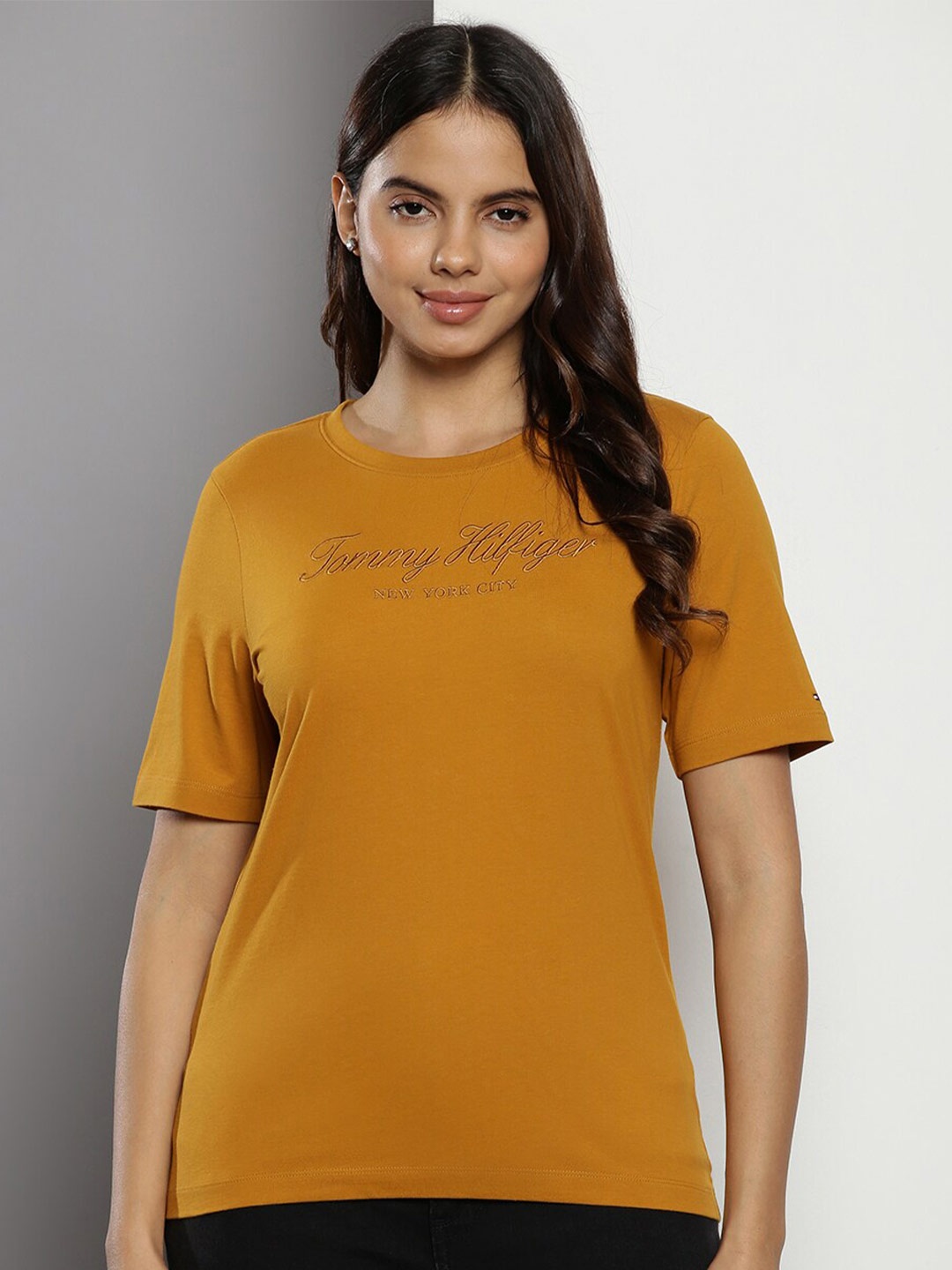 

Tommy Hilfiger Women Mustard Yellow T-shirt