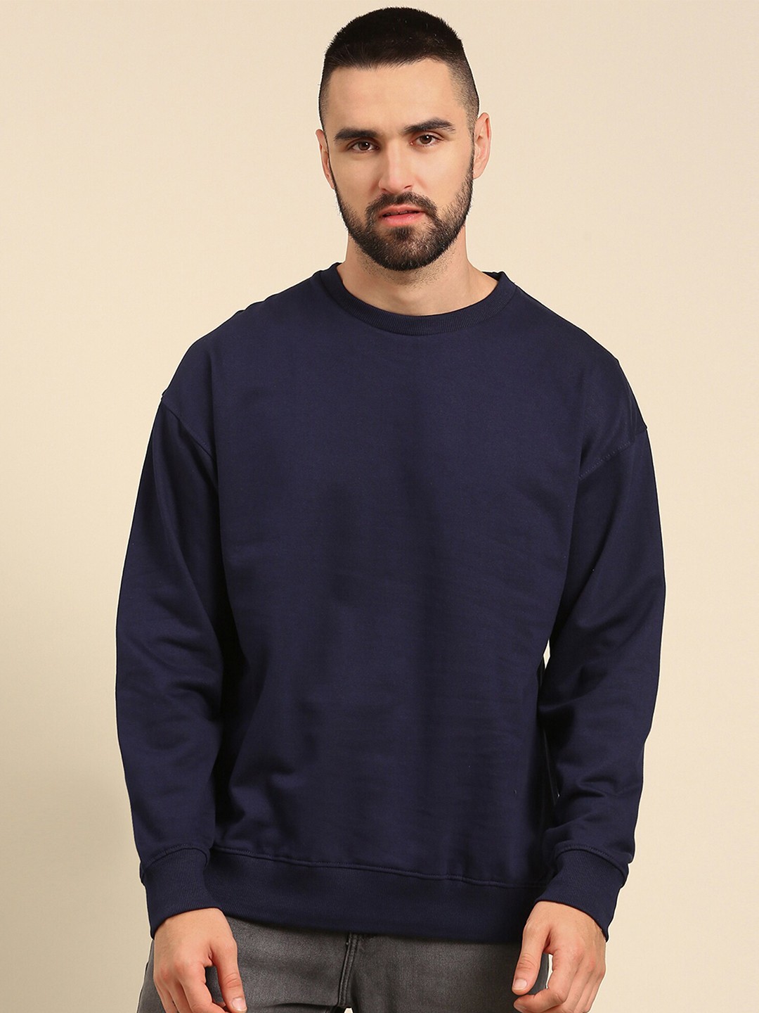 

recast Oversized Drop shoulder Pure Cotton Pullover Sweatshirt, Navy blue
