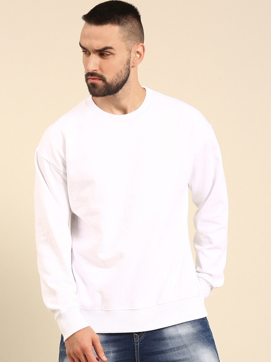 

recast Oversized Drop shoulder Pure Cotton Pullover Sweatshirt, White