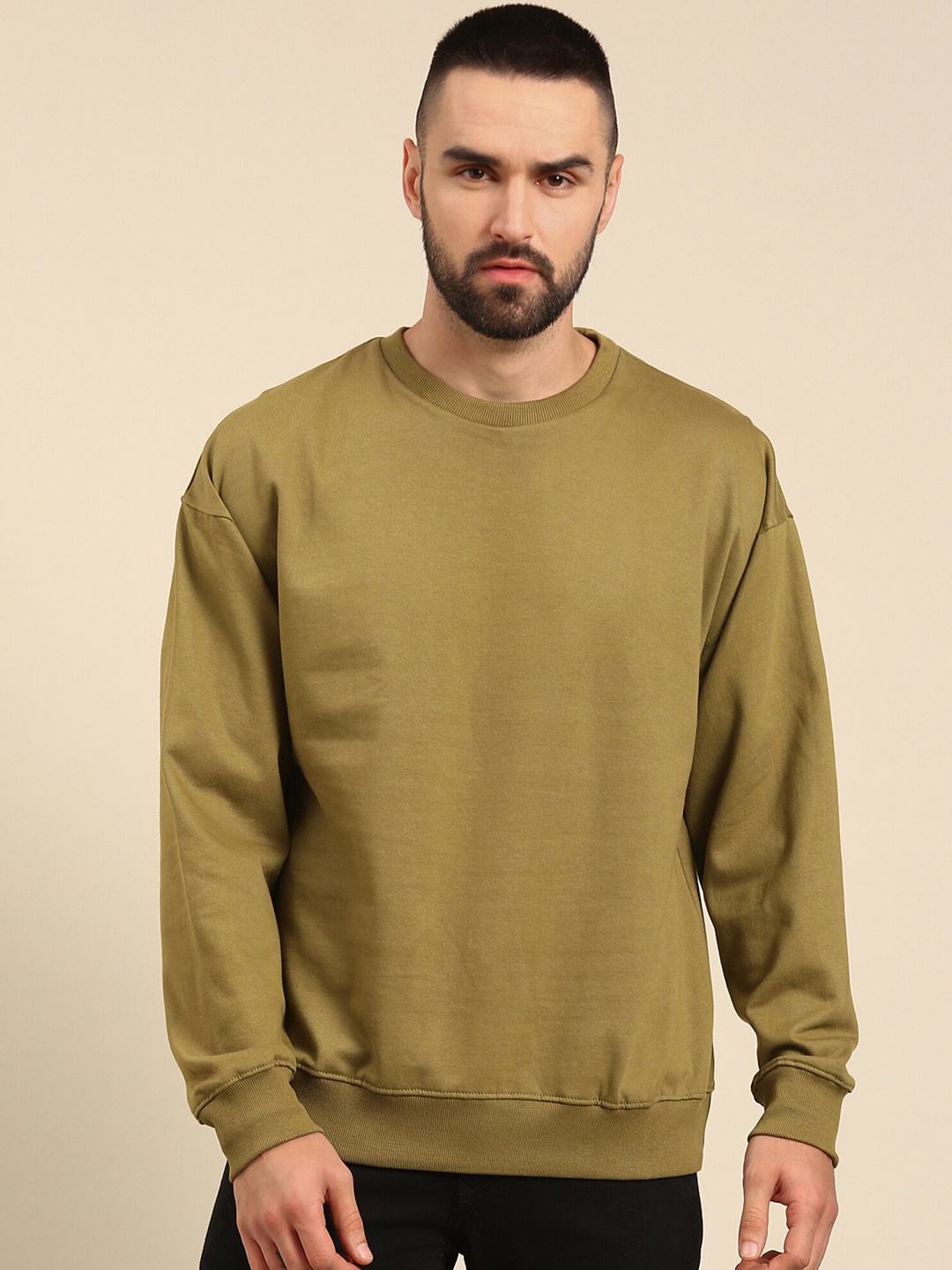 

recast Oversized Drop shoulder Pure Cotton Pullover Sweatshirt, Olive