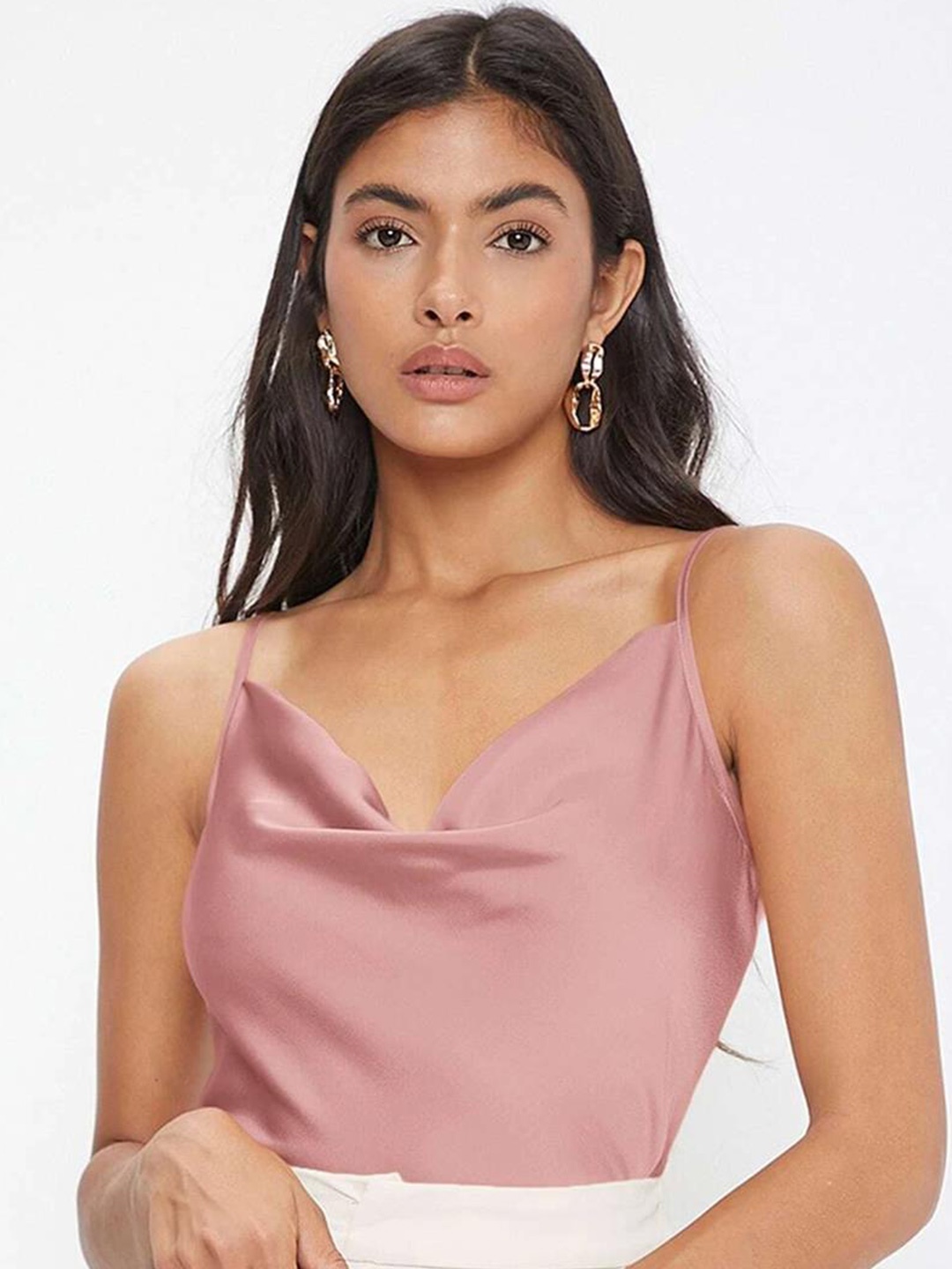 

Kotty Pink Cowl Neck Satin Top
