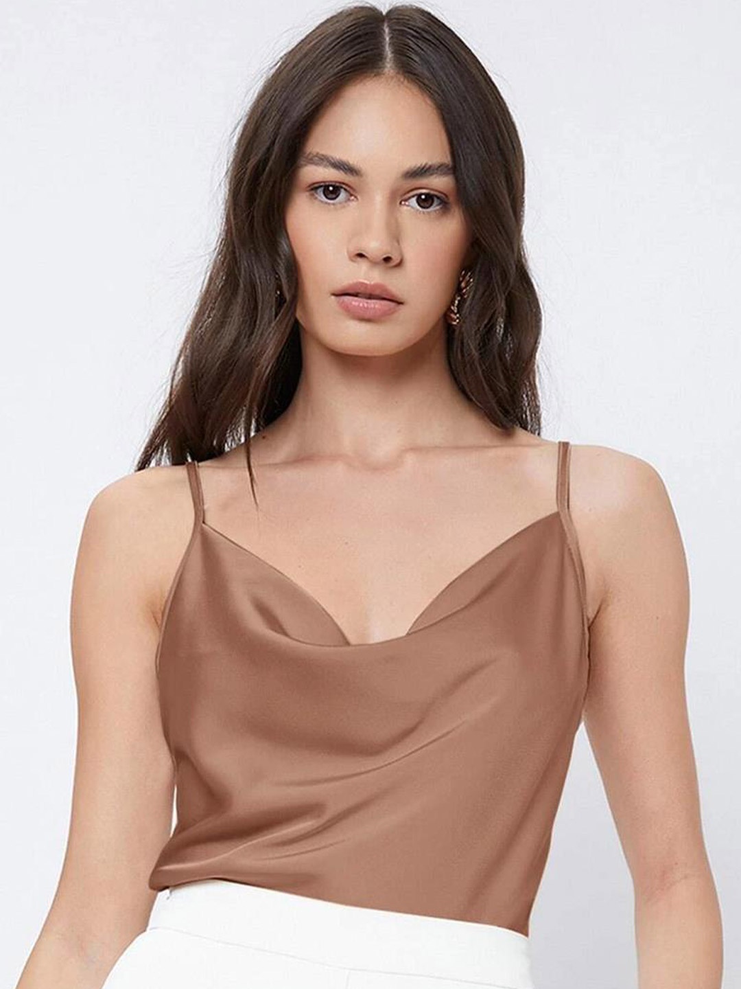 

Kotty Brown Cowl Neck Satin Top