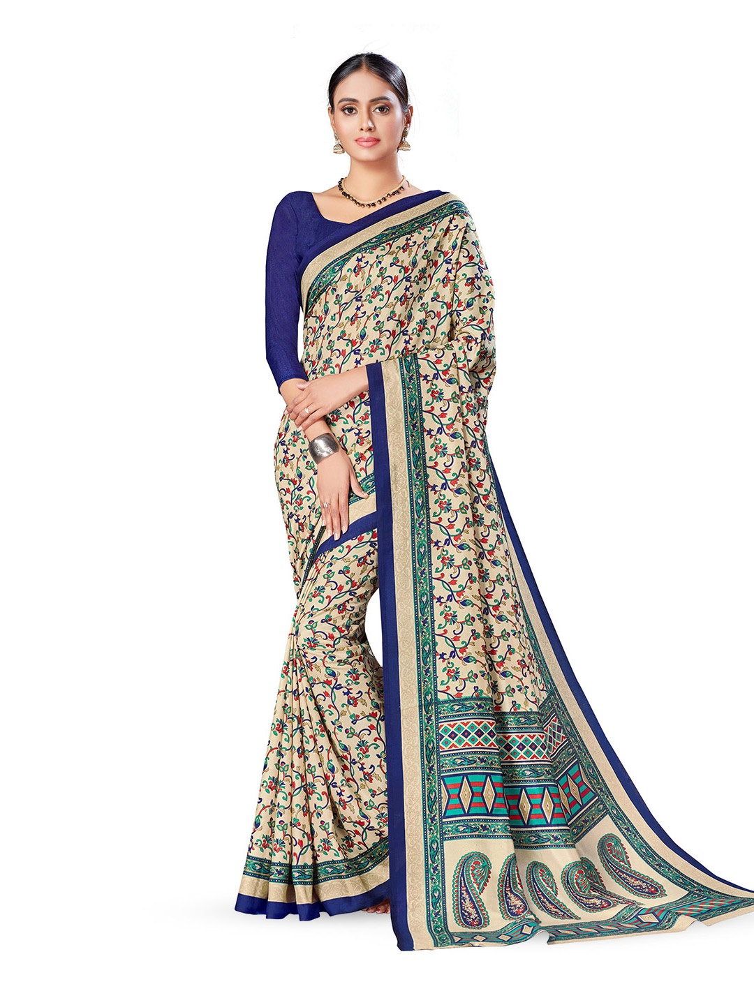 

SWAADHI Ethnic Motifs Art Silk Mysore Silk Saree, Beige