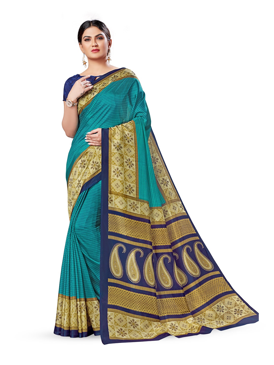 

SWAADHI Ethnic Motifs Art Silk Mysore Silk Saree, Blue