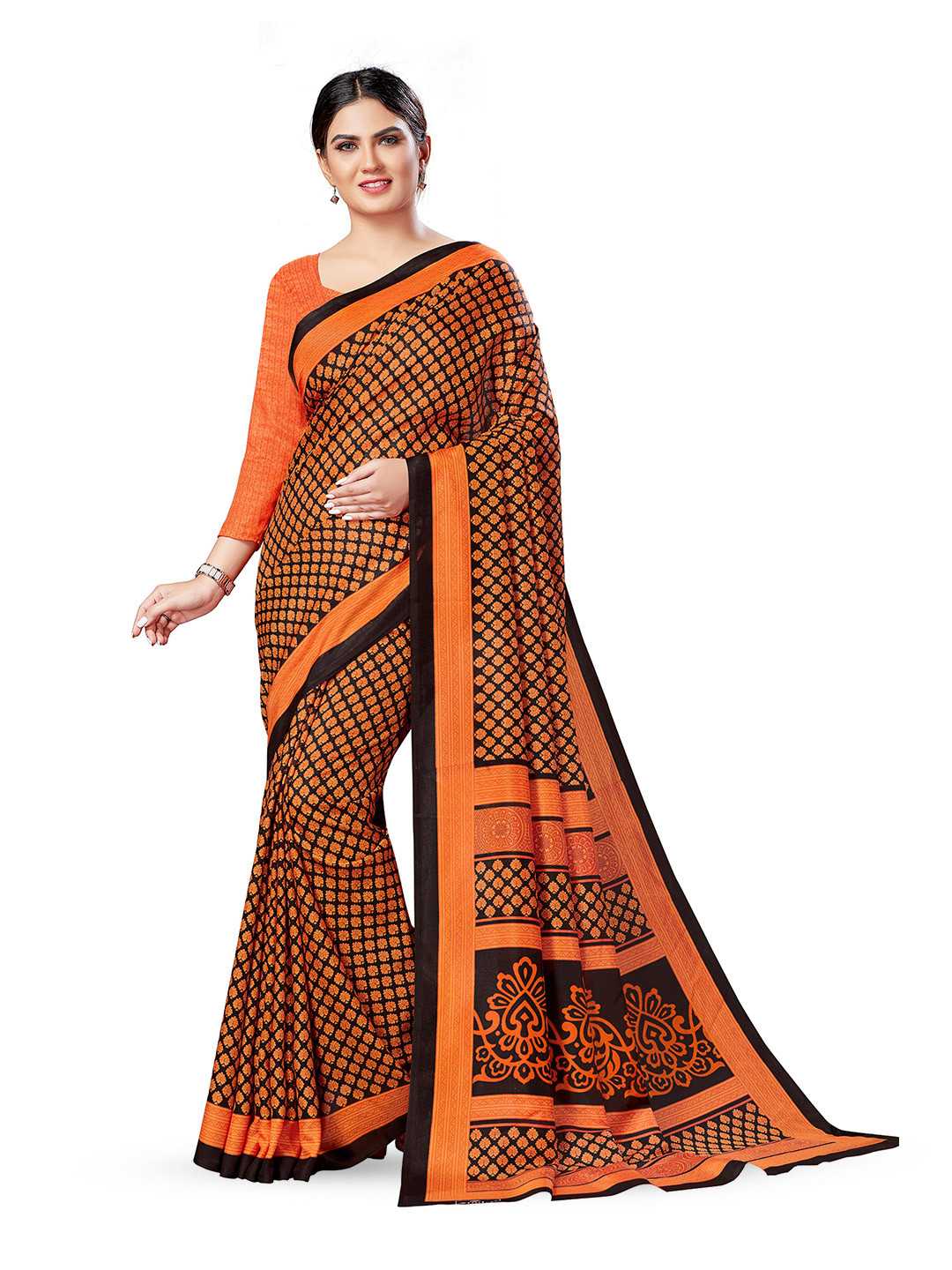 

SWAADHI Ethnic Motifs Art Silk Mysore Silk Saree, Orange