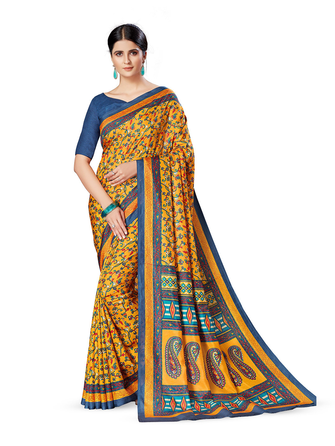 

SWAADHI Ethnic Motifs Art Silk Mysore Silk Saree, Yellow