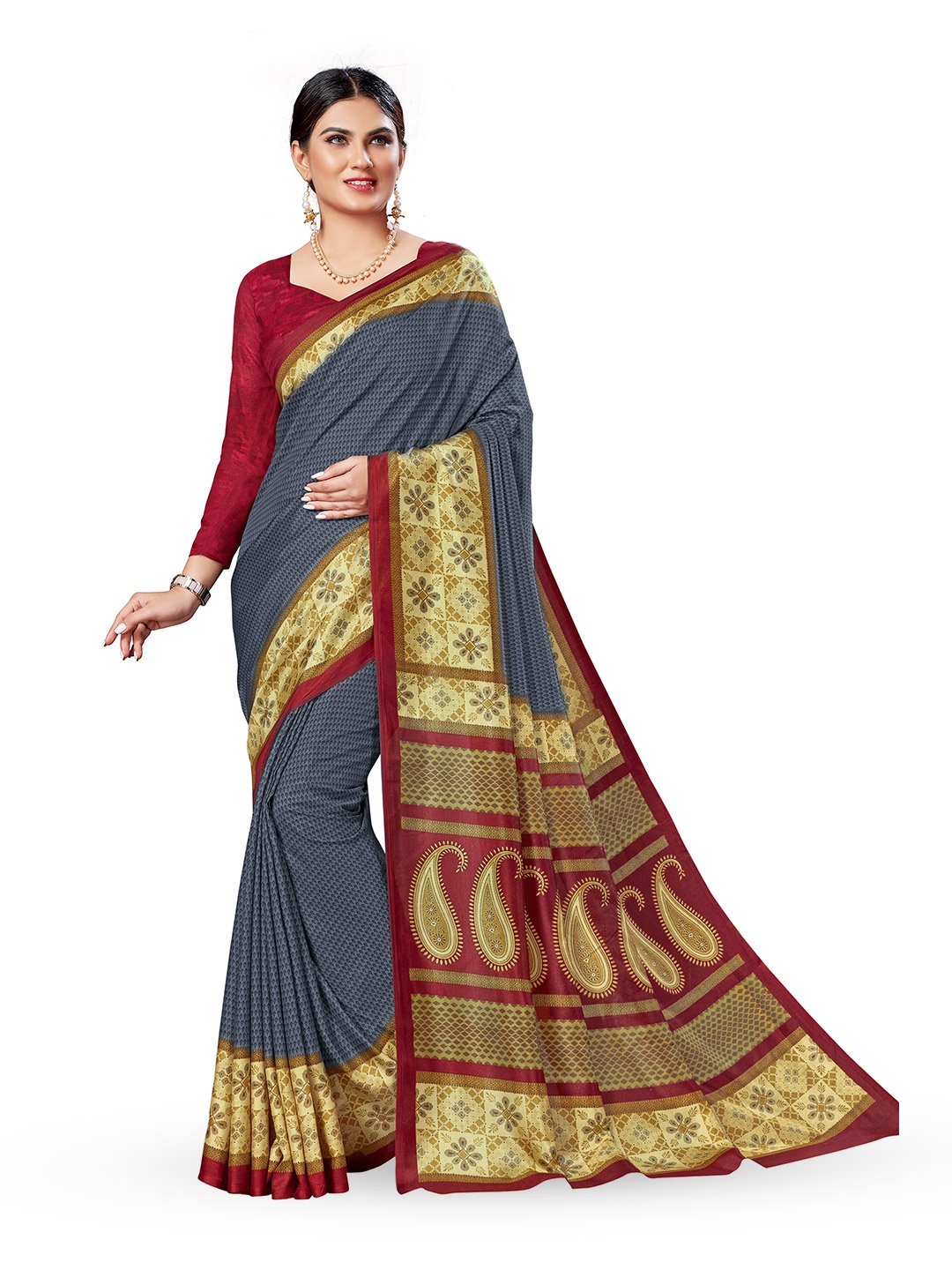 

SWAADHI Ethnic Motifs Art Silk Mysore Silk Saree, Grey