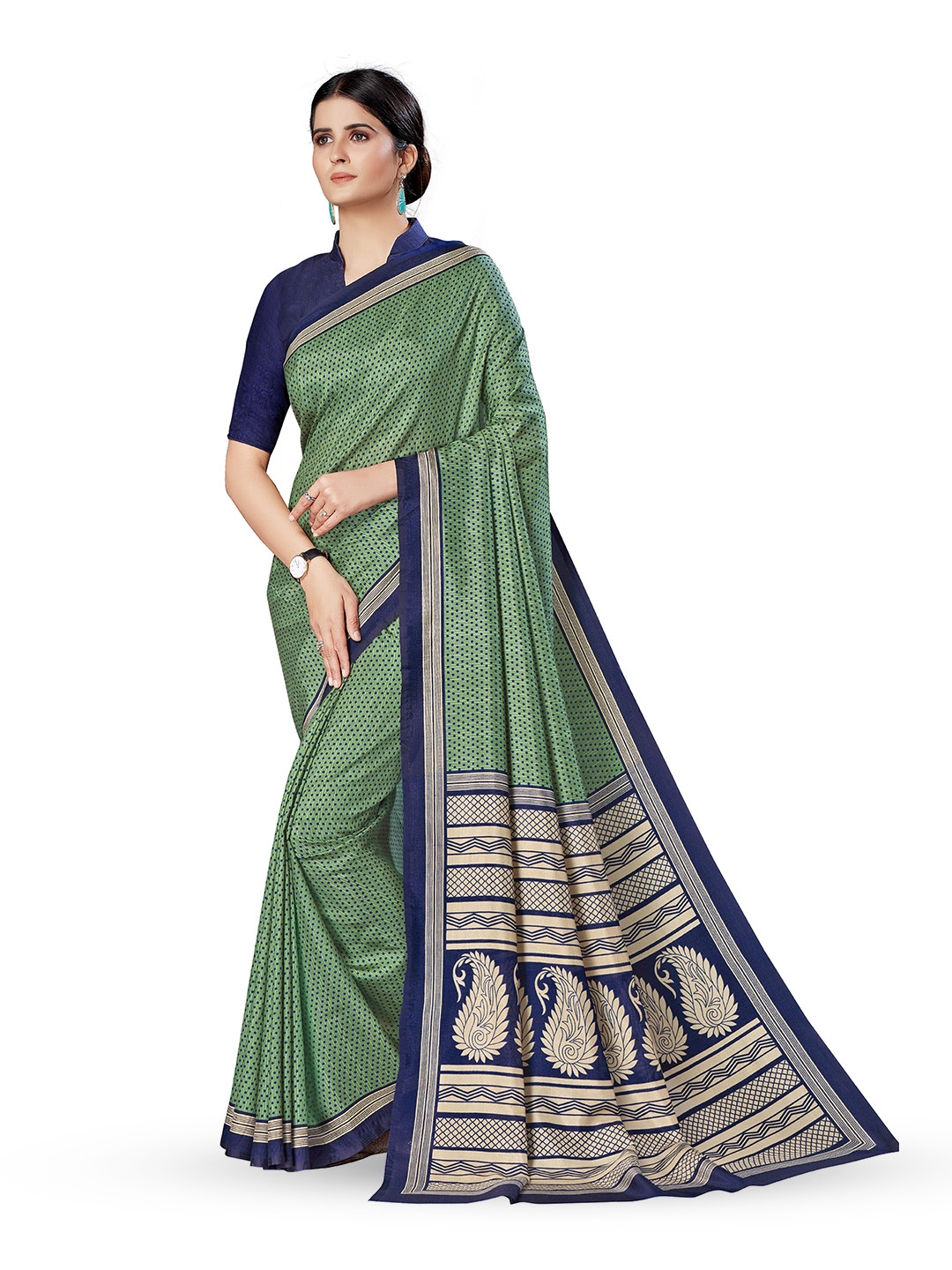 

SWAADHI Polka Dot Art Silk Mysore Silk Saree, Green