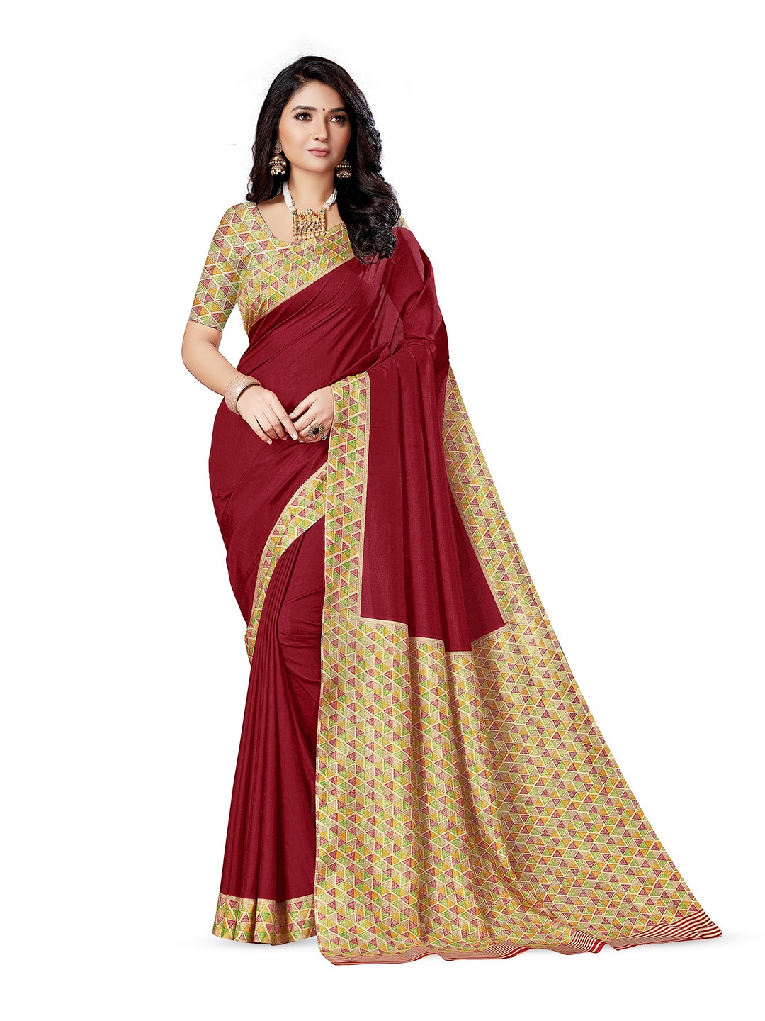 

SWAADHI Art Silk Mysore Silk Saree, Red