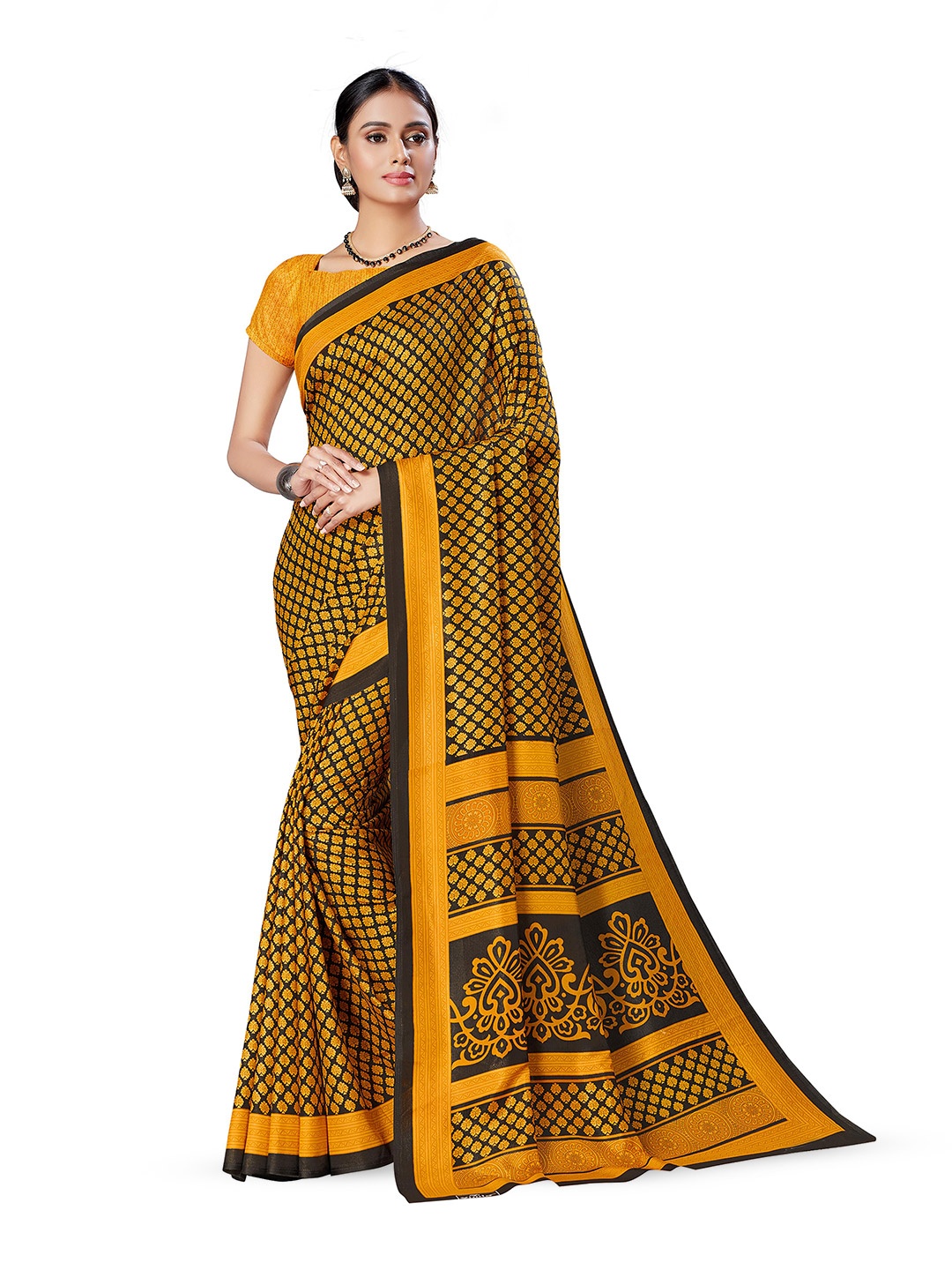 

SWAADHI Ethnic Motifs Art Silk Mysore Silk Saree, Yellow