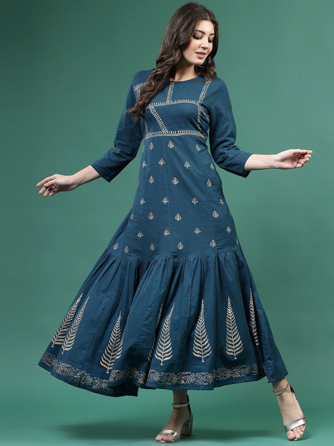 

Sangria Printed Cotton Flared Sleeves Kurta, Blue