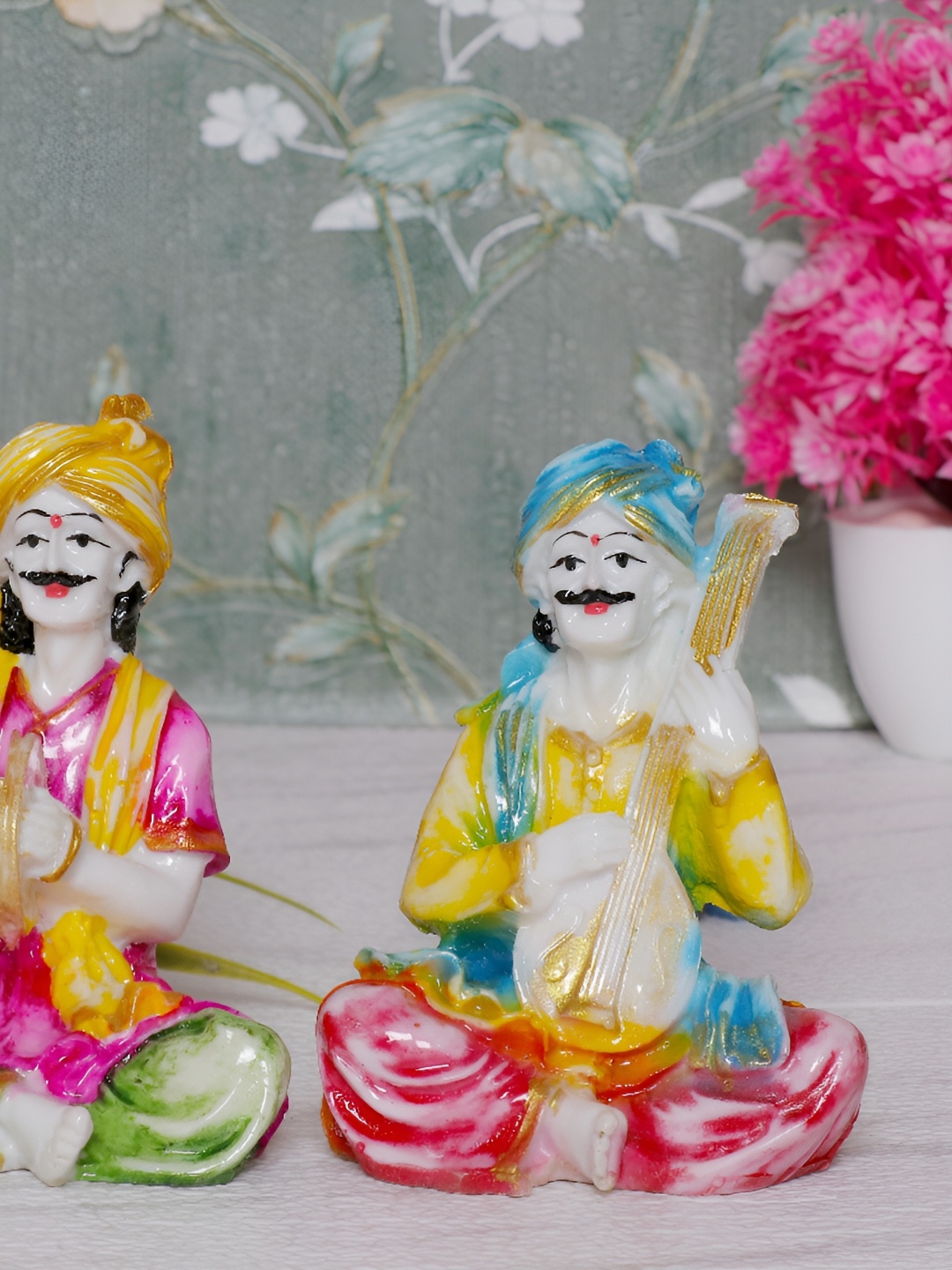 

GW CREATIONS Pink & Yellow 2 Pieces Figurine Showpiece