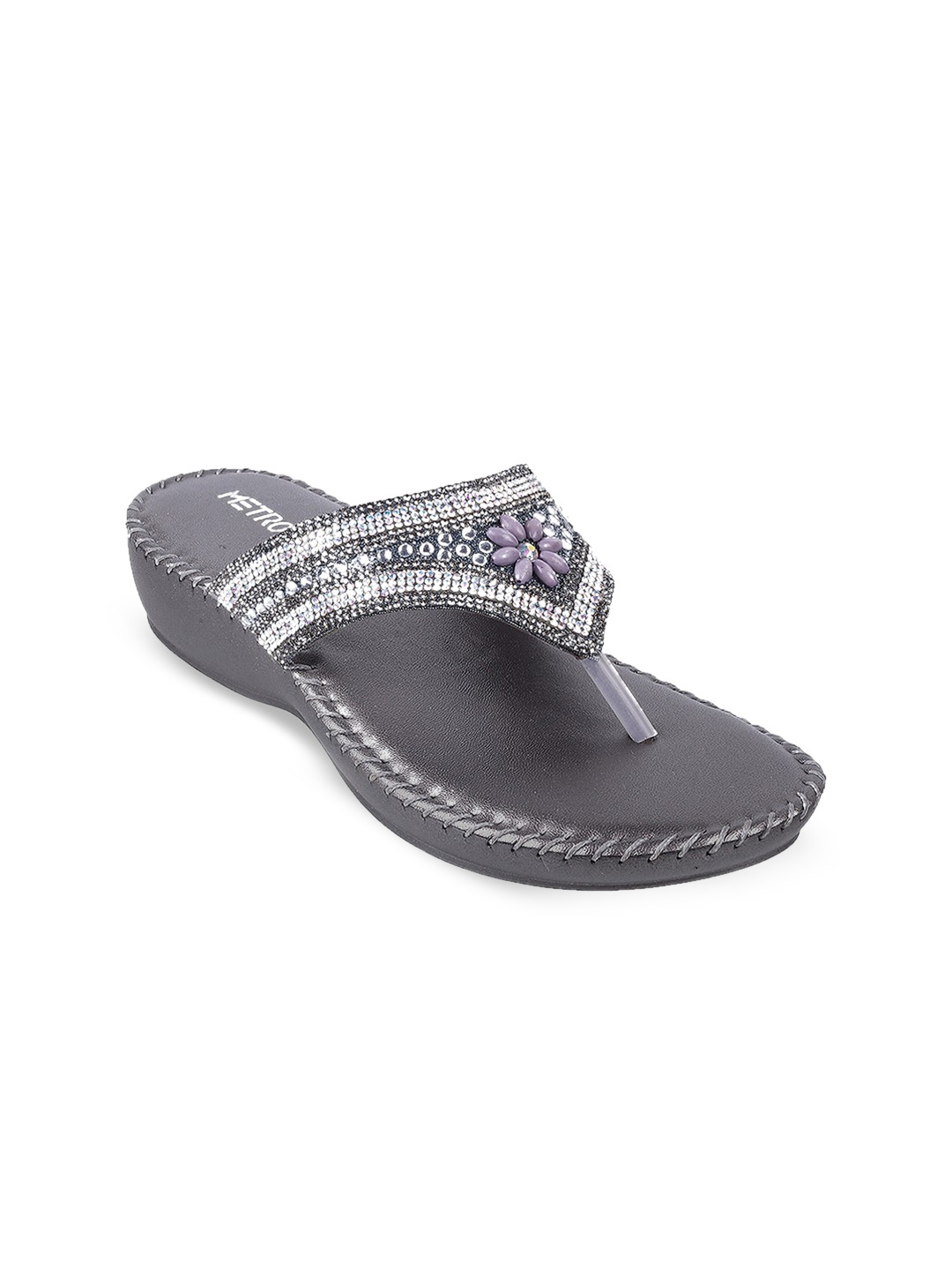 

Metro Embellished Open Toe T-Strap Flats, Grey