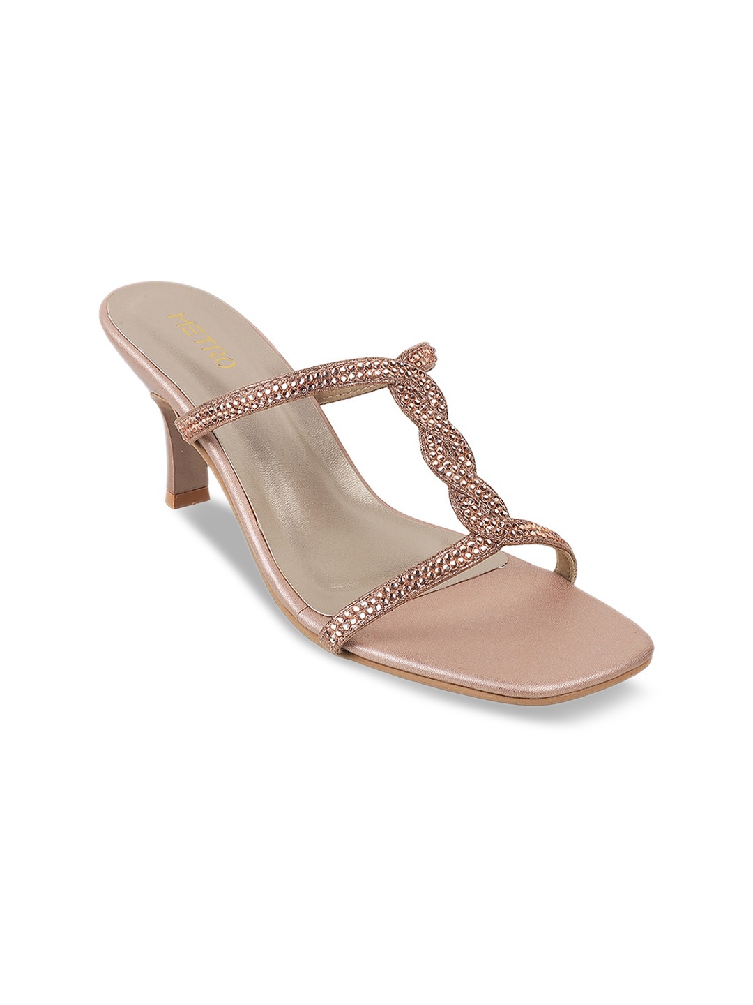 

Metro Embellished Open Toe Stiletto Heels, Gold