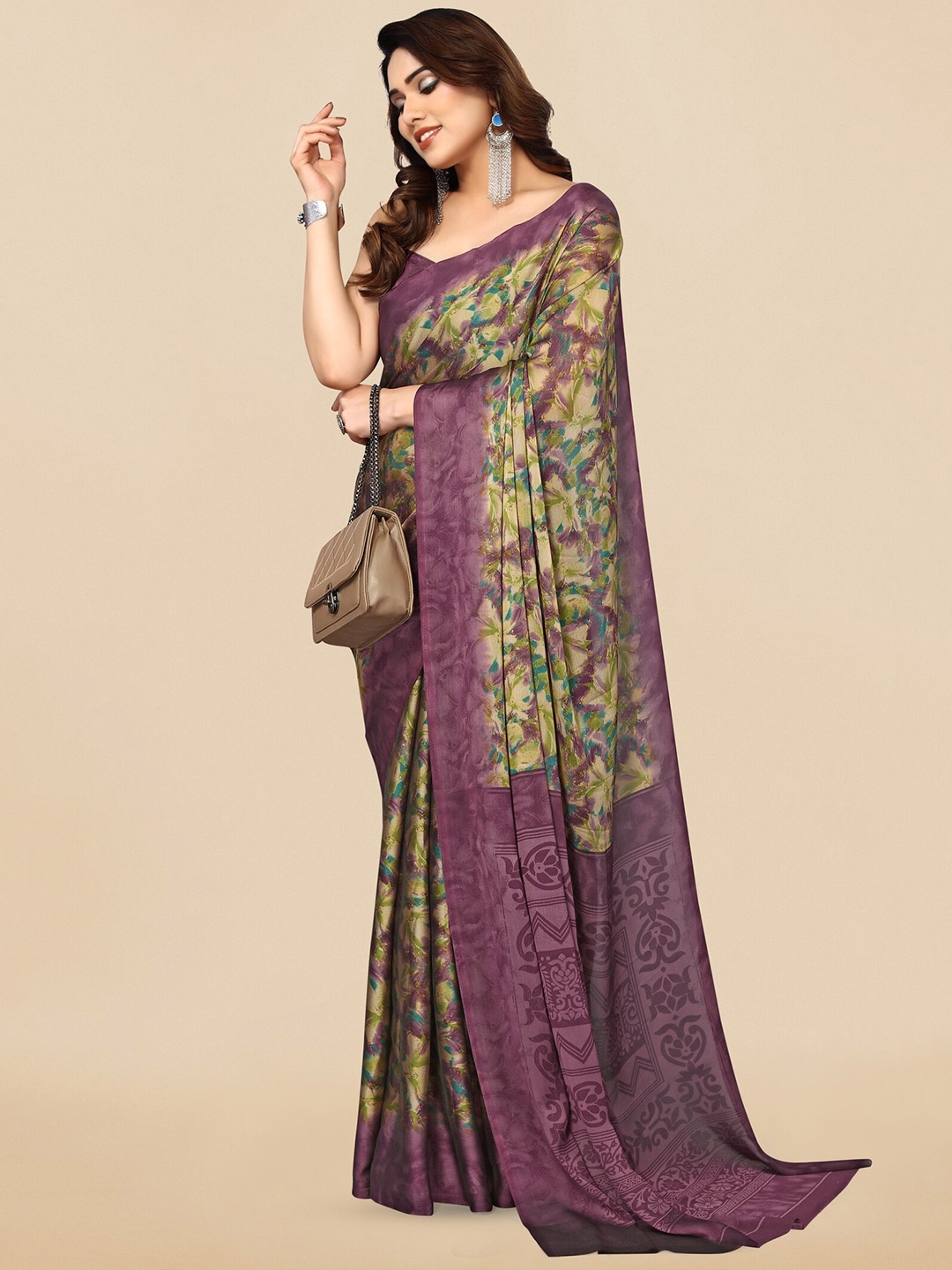 

KALINI Floral Printed Saree, Beige
