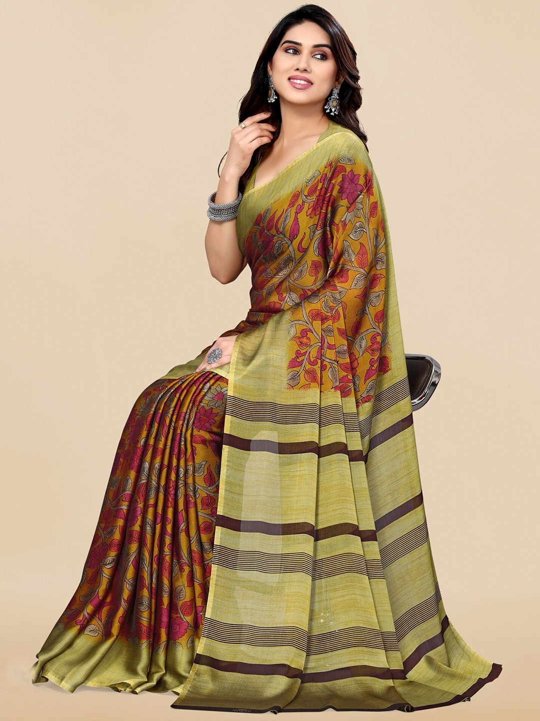 

KALINI Floral Printed Saree, Mustard