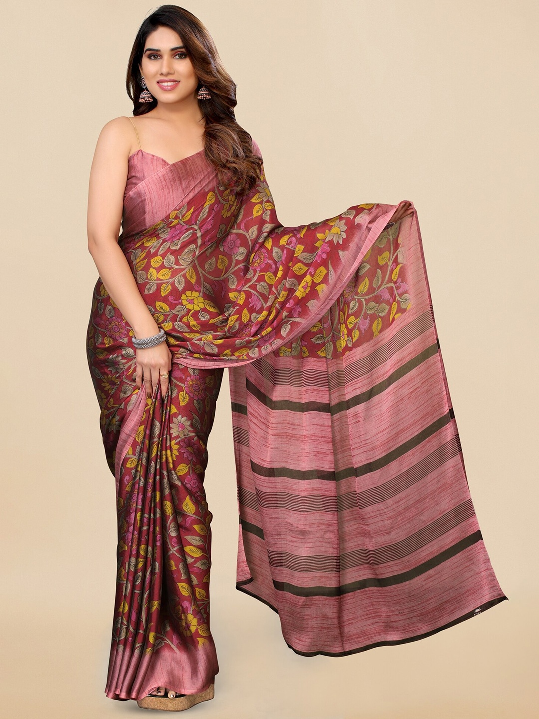 

KALINI Floral Poly Chiffon Saree, Pink