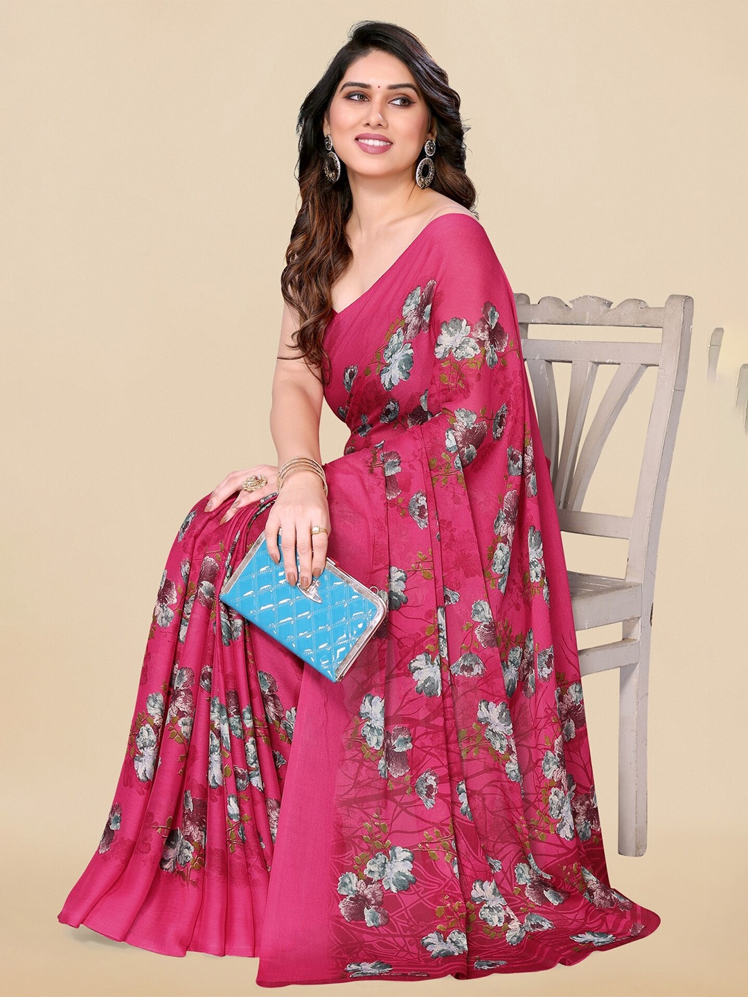

KALINI Floral Printed Saree, Pink