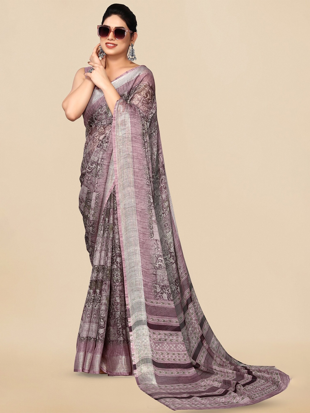 

KALINI Abstract Printed Zari Saree, Purple