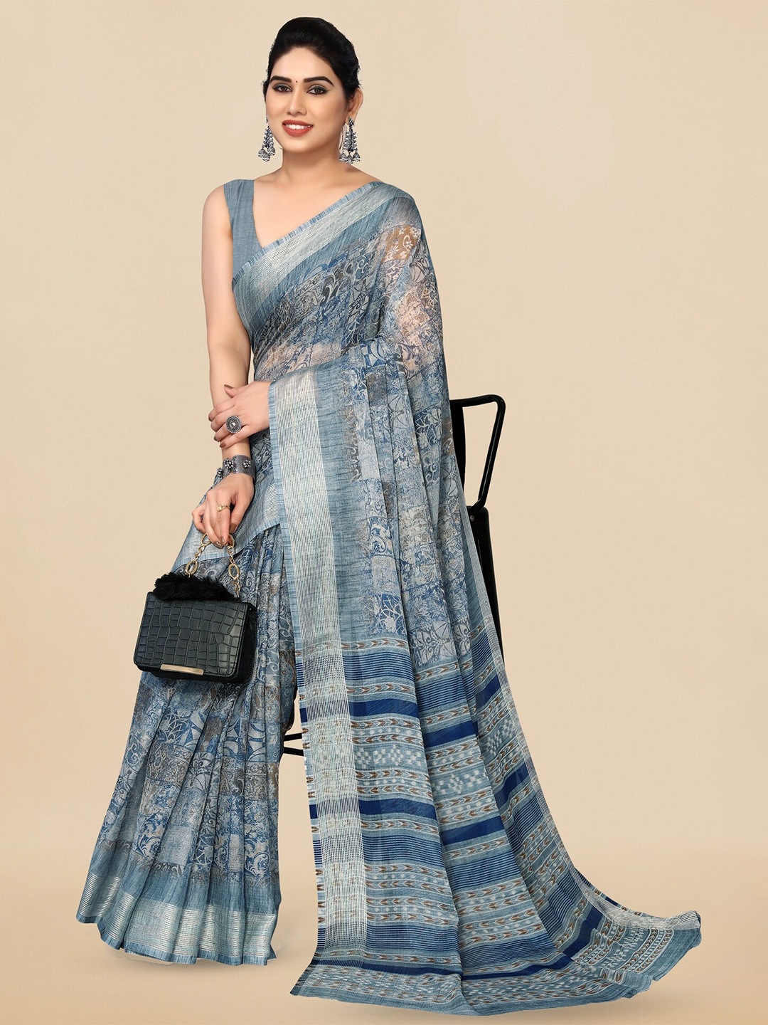 

KALINI Abstract Printed Saree, Grey