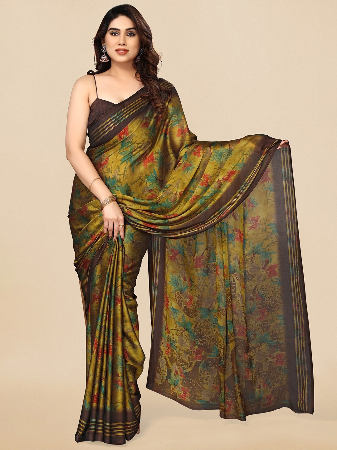 

KALINI Floral Printed Saree, Mustard