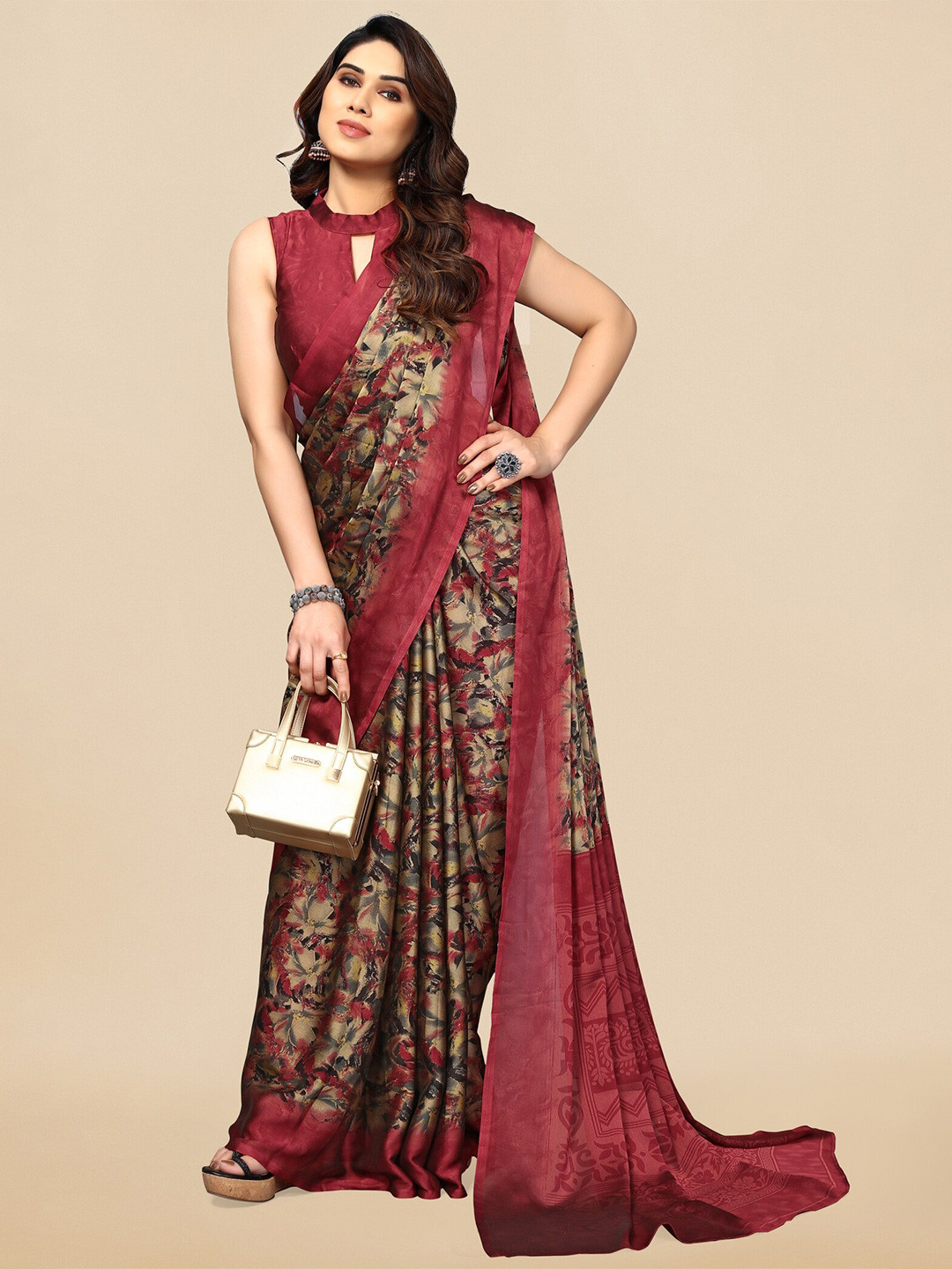 

KALINI Floral Printed Saree, Beige